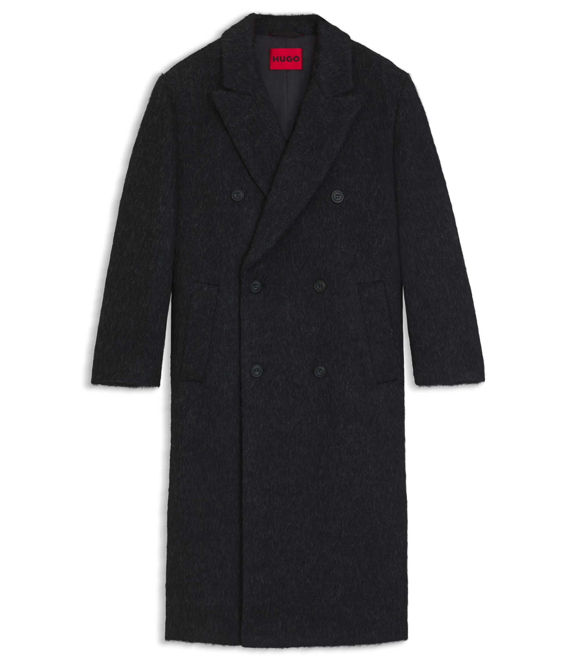 Hugo Double Breasted Coat In A Relaxed Fit Black