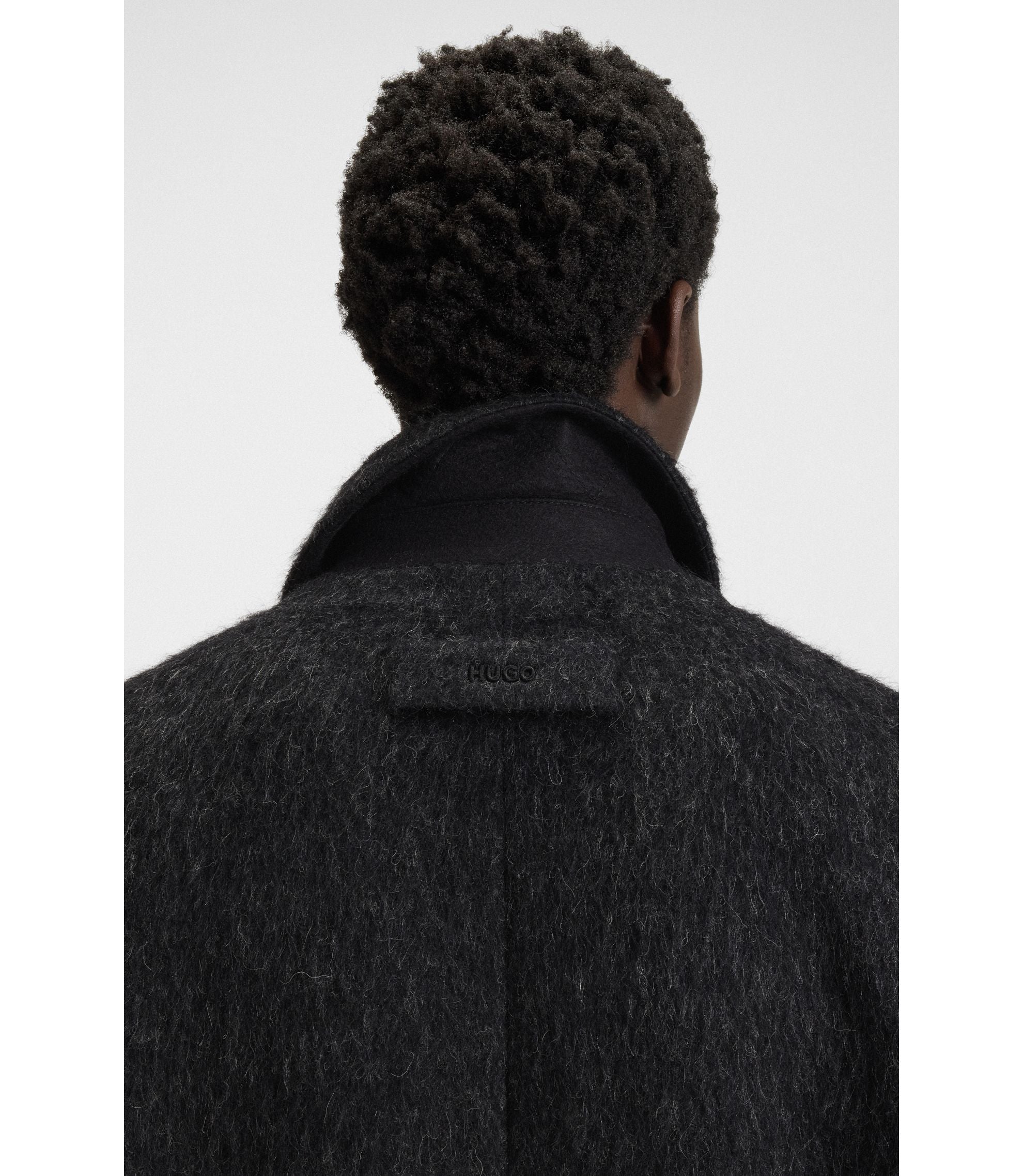 Hugo Double Breasted Coat In A Relaxed Fit Black