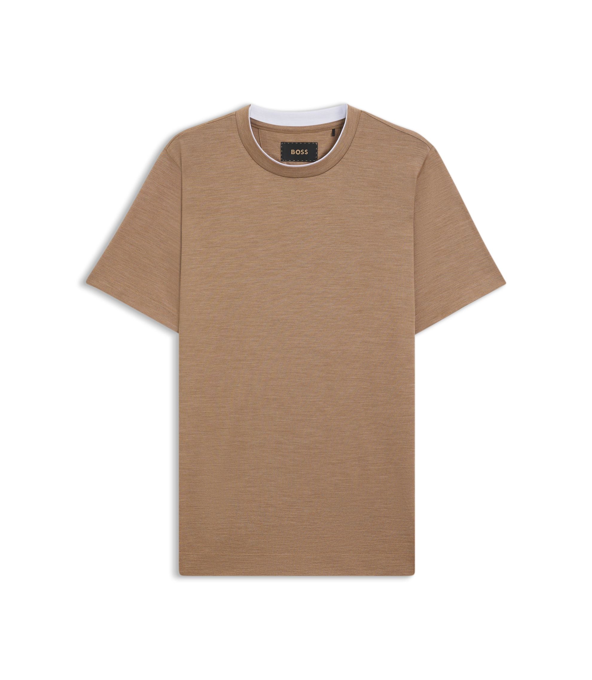 Boss Double Collar T Shirt In Cotton And Silk Brown