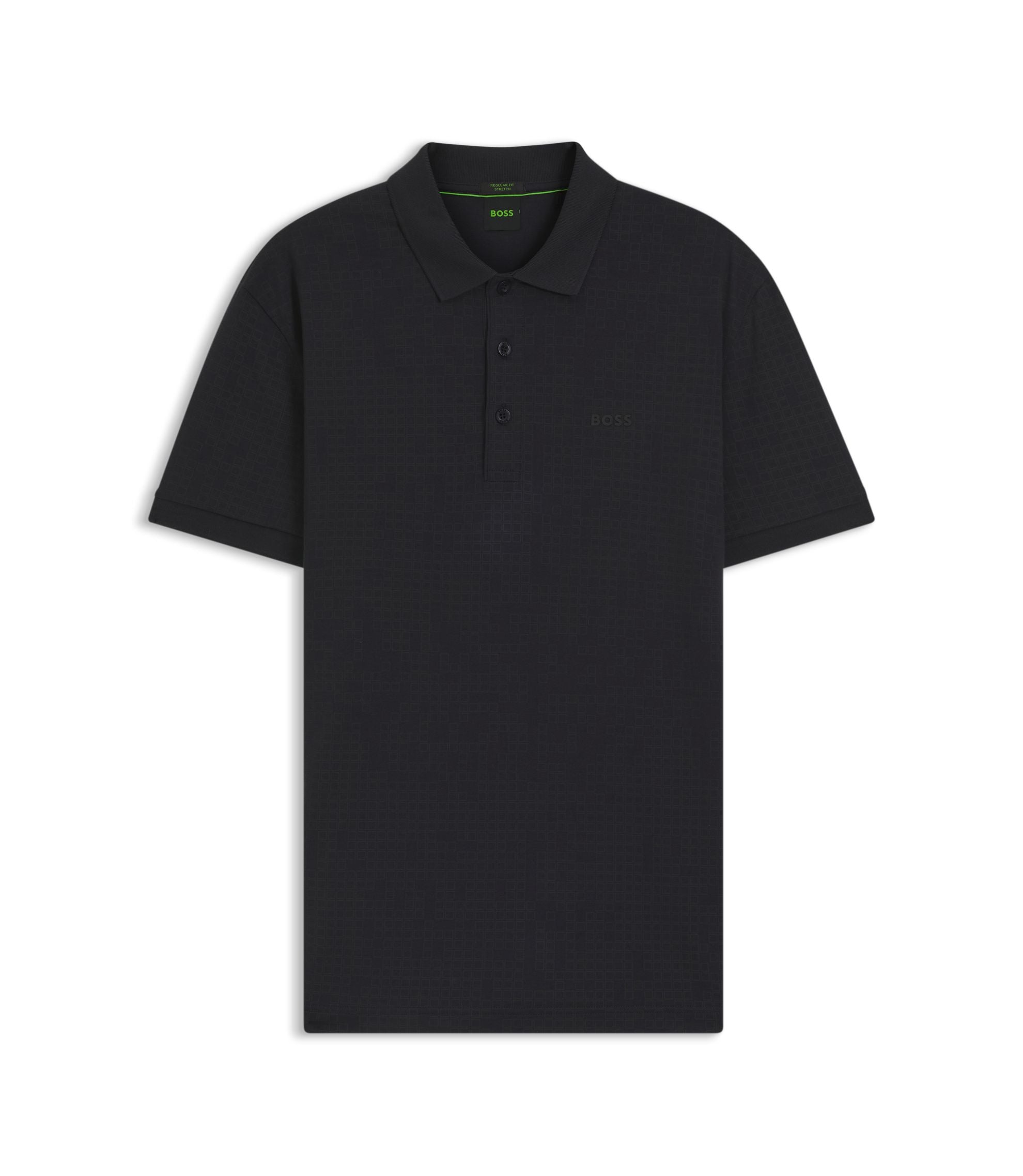 Boss Stretch Cotton Polo Shirt With All Over Print Dark Blue