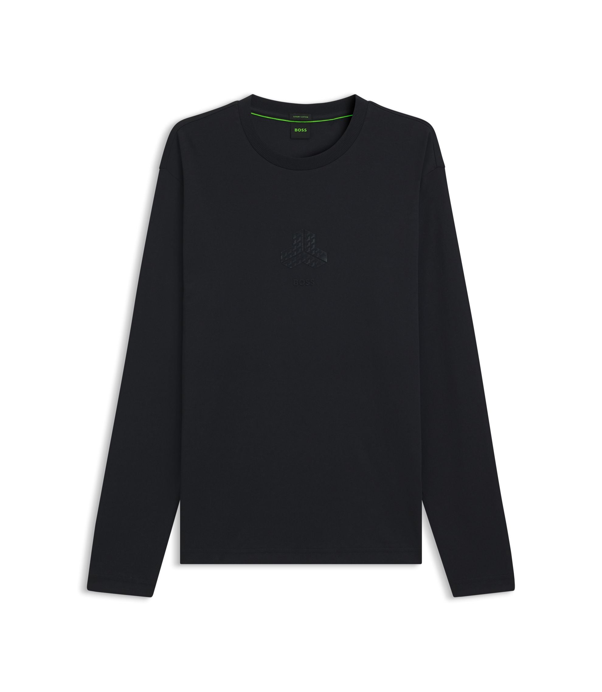 Boss Tonal Artwork T Shirt In Interlock Cotton Dark Blue