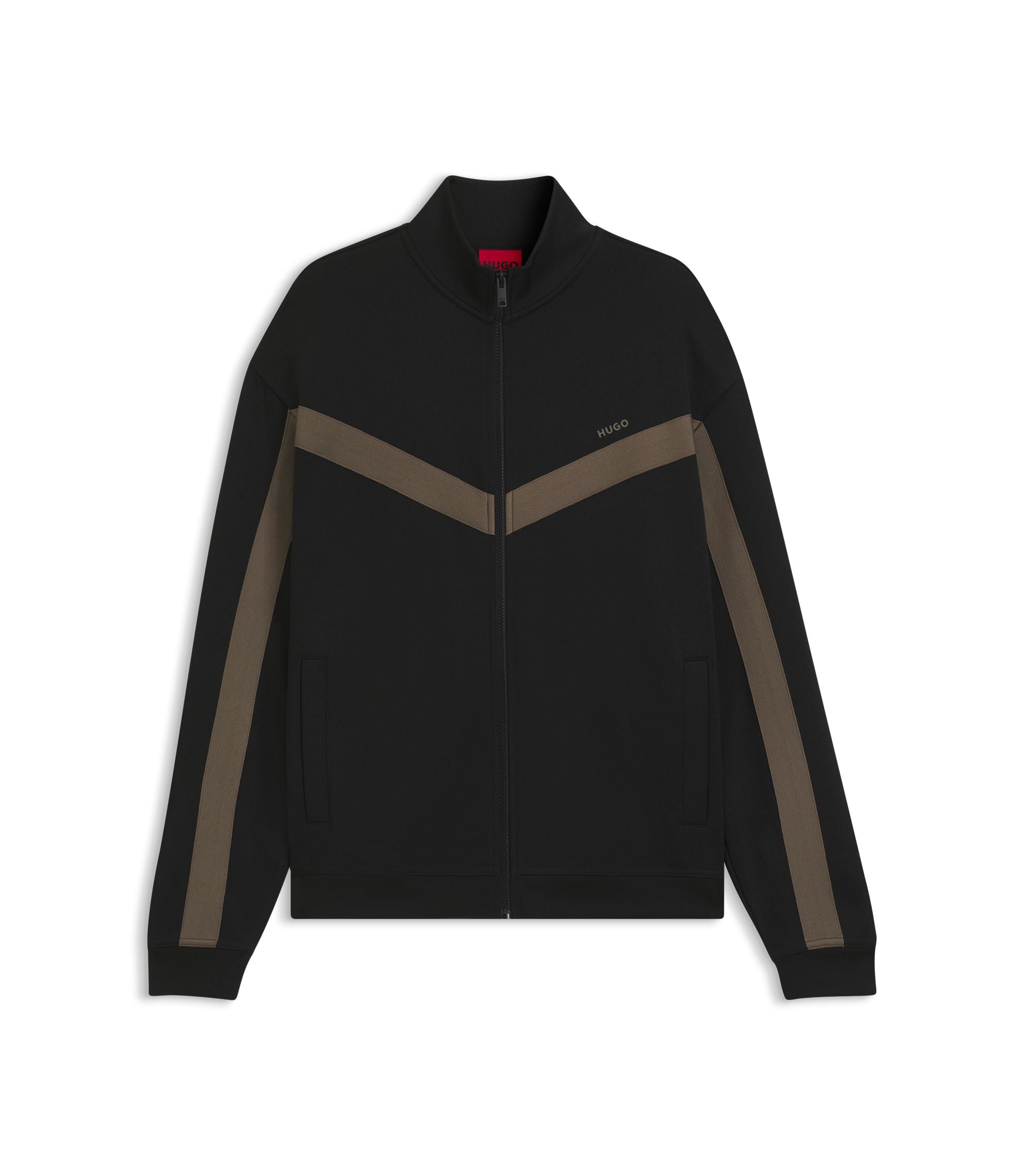 Hugo Chevron Tape Zip Up Sweatshirt In A Relaxed Fit Black