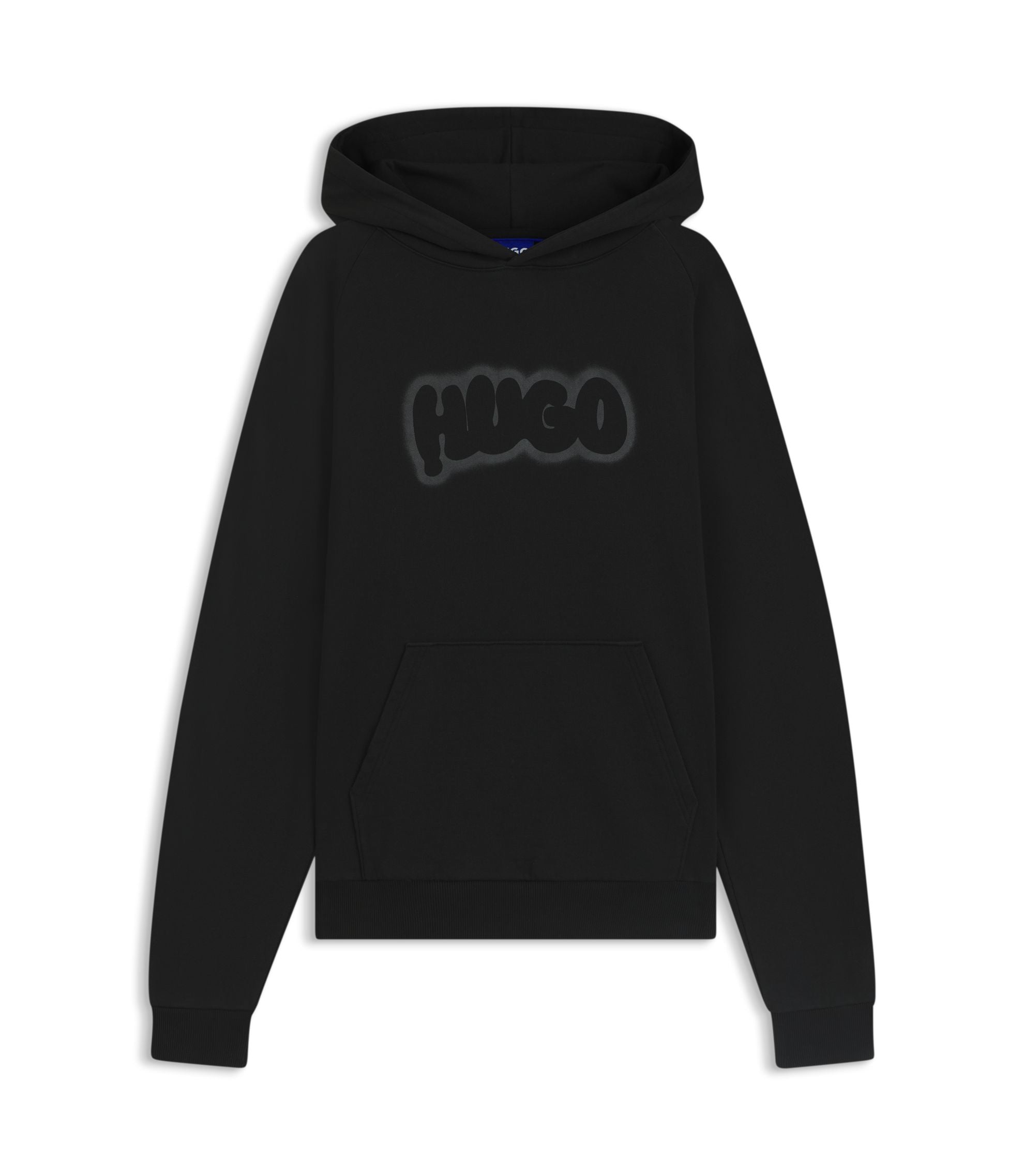 Hugo Airbrush Logo Hoodie In Cotton Terry Black