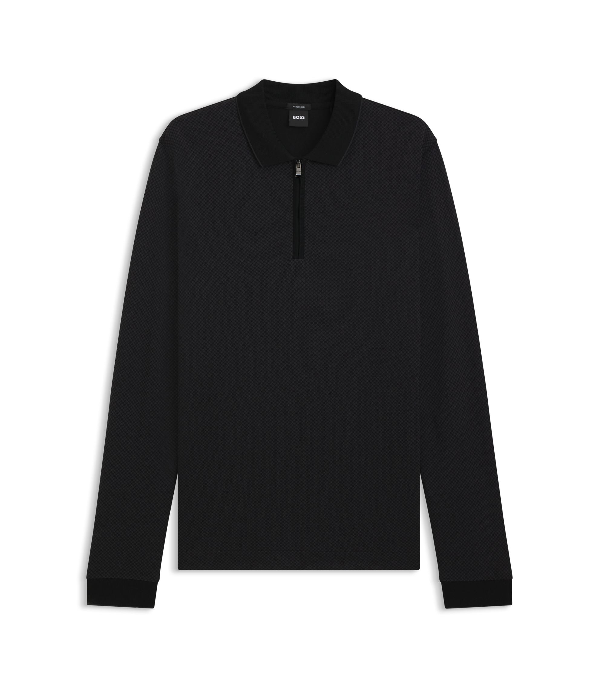Boss Mercerised Cotton Polo Shirt With Two Tone Structure Black