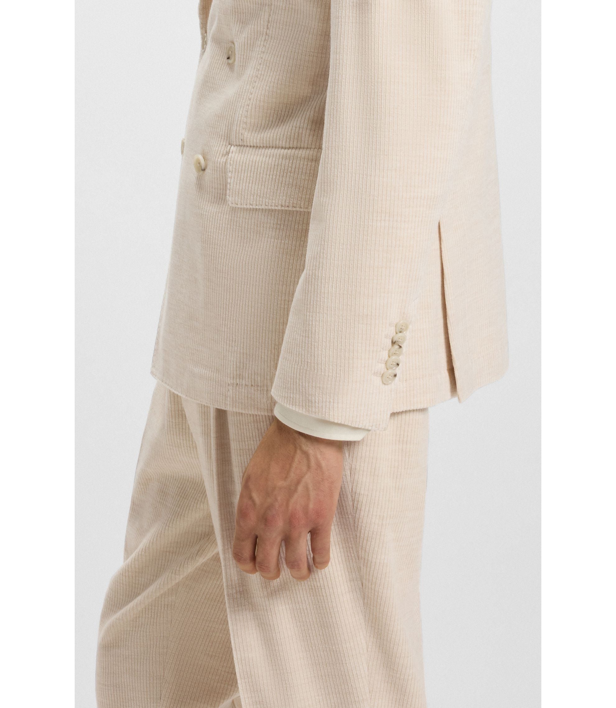 Boss Slim Fit Jacket In Cotton Alpaca Corduroy Light Beige