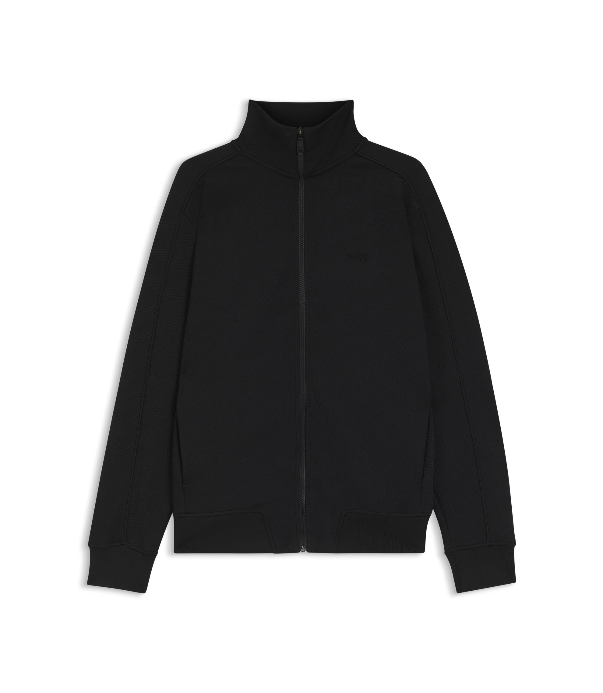Boss Quilted Jacquard Zip Up Sweatshirt In A Regular Fit Black