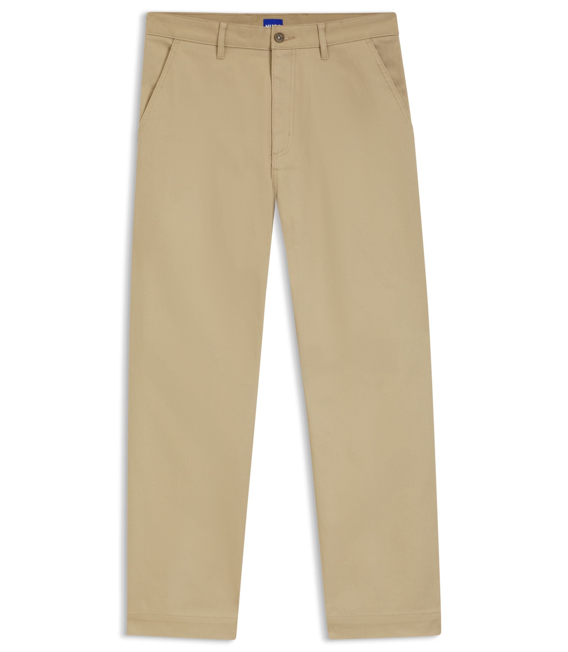 Hugo Baggy Fit Trousers In Stretch Cotton Canvas Beige