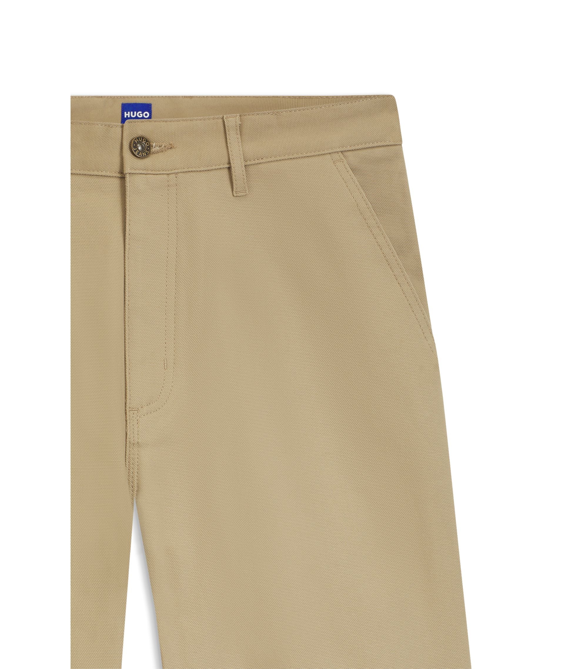 Hugo Baggy Fit Trousers In Stretch Cotton Canvas Beige