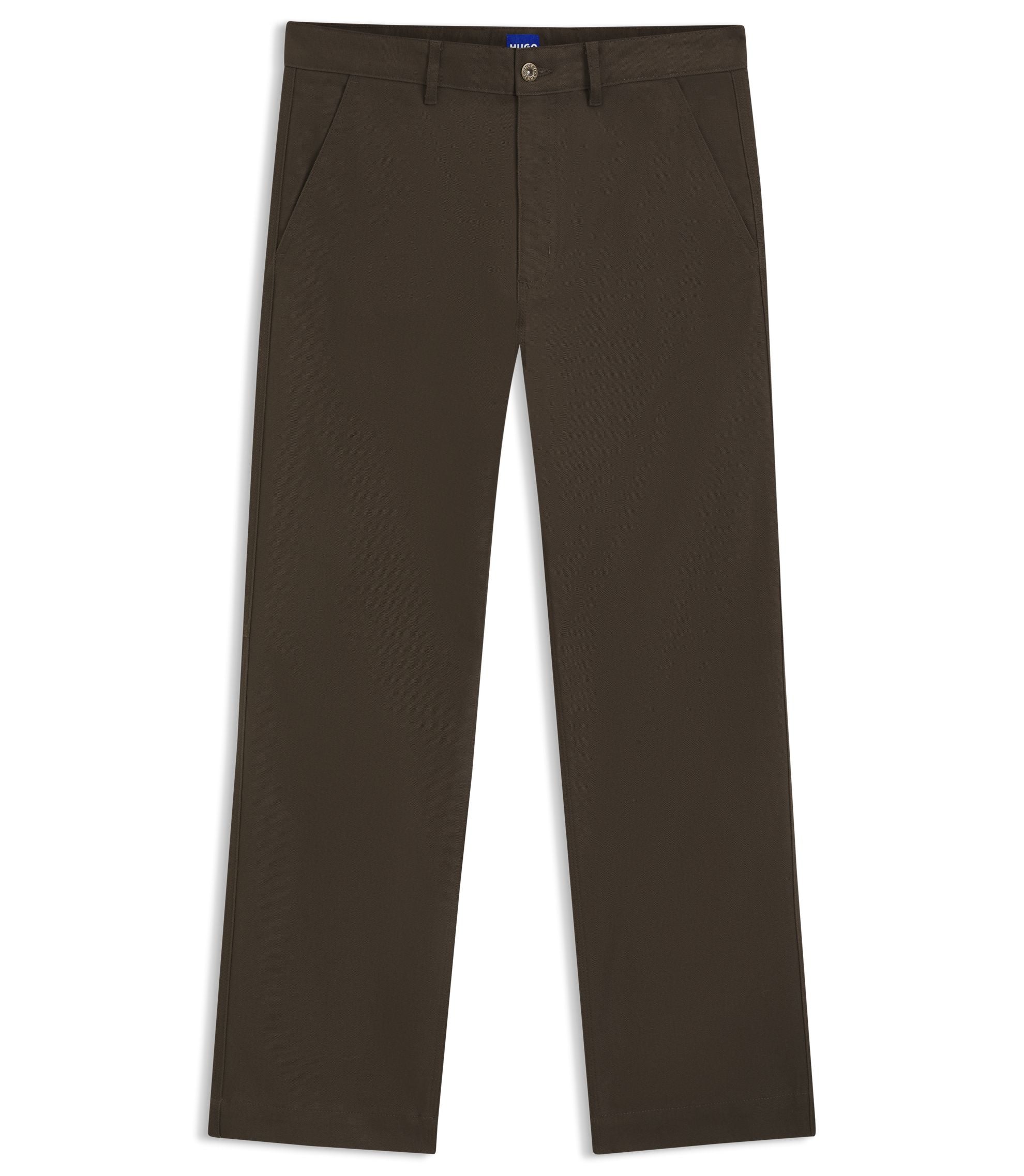 Hugo Regular Fit Trousers In Stretch Cotton Canvas Dark Brown