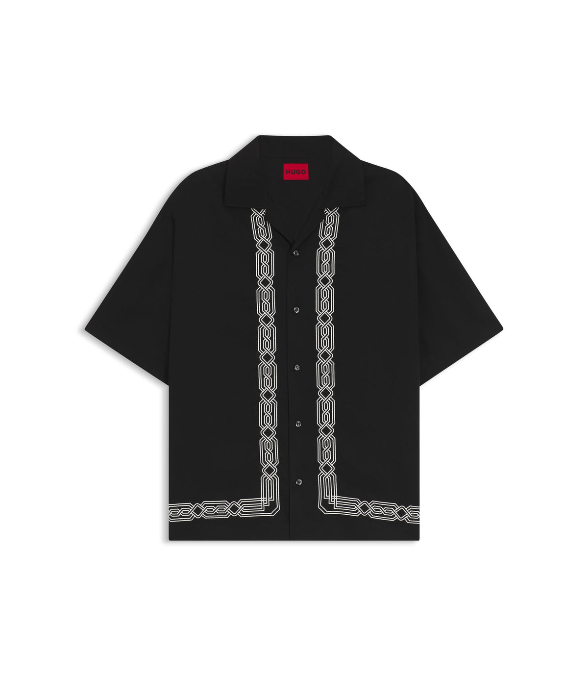 Hugo Oversized Fit Shirt With Embroidered Pattern Black