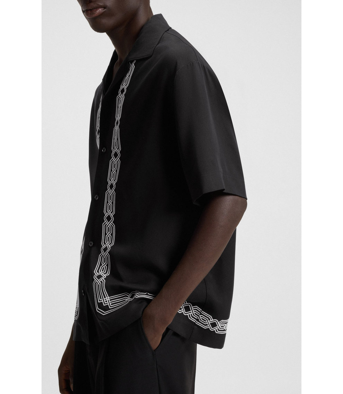 Hugo Oversized Fit Shirt With Embroidered Pattern Black