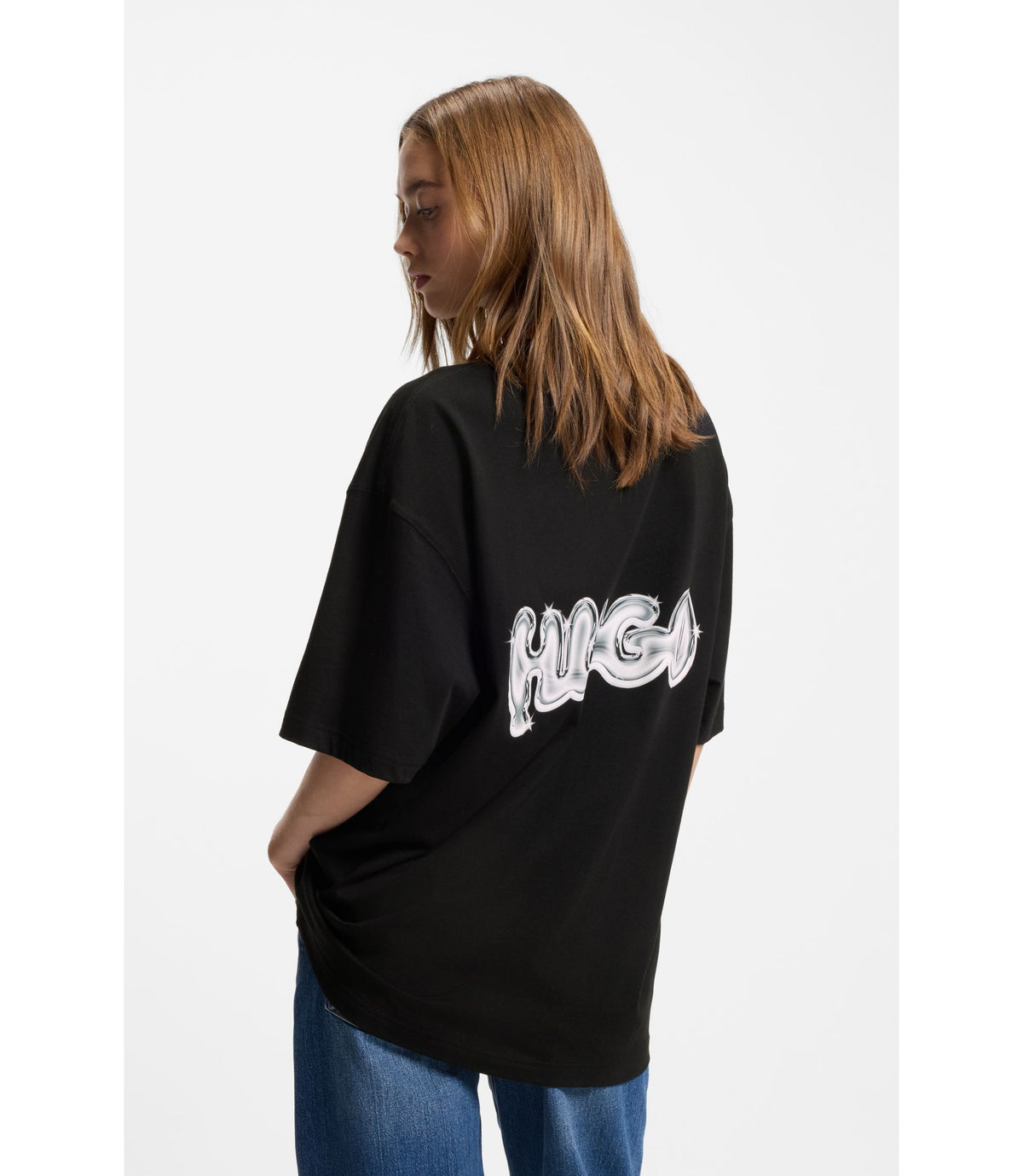 Hugo Logo Print T Shirt In Cotton Jersey Black