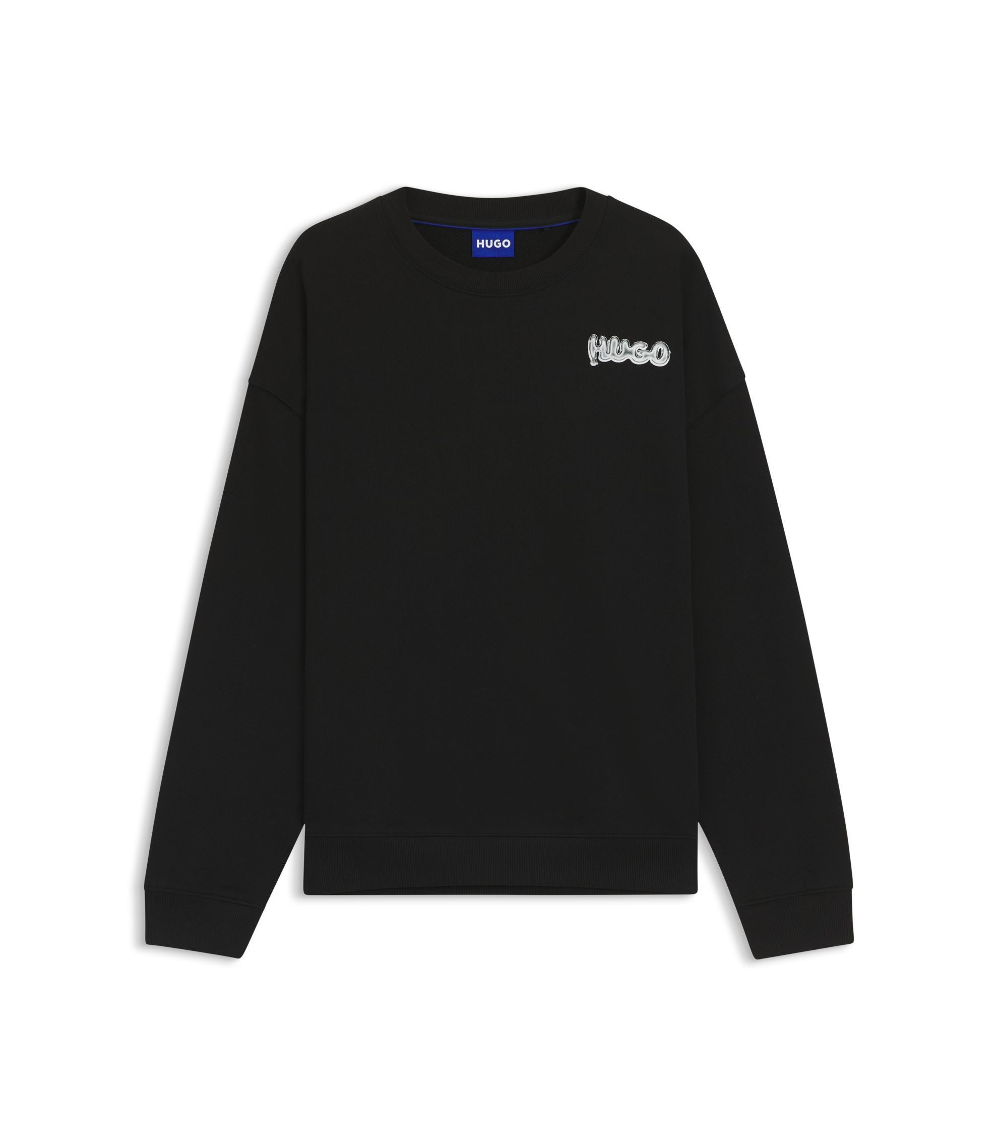 Hugo Logo Print Sweatshirt In Cotton Terry Black
