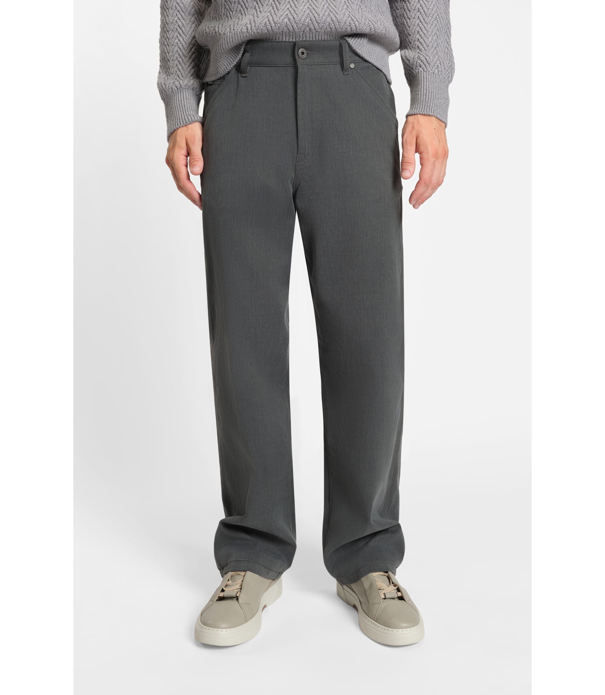Boss Jeans In Melange Cotton Denim Grey