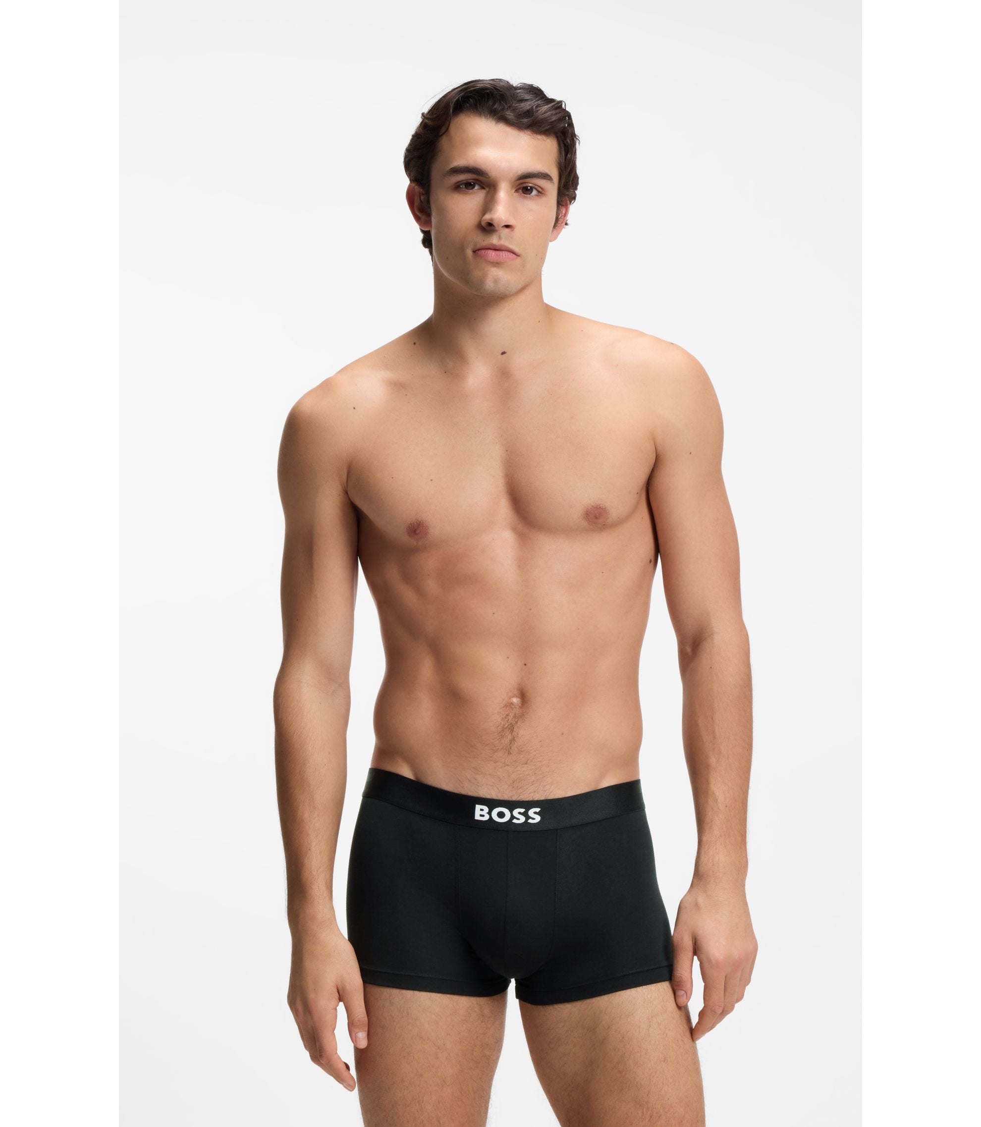 Boss Three Pack Of Stretch Cotton Trunks With Logos Light Grey