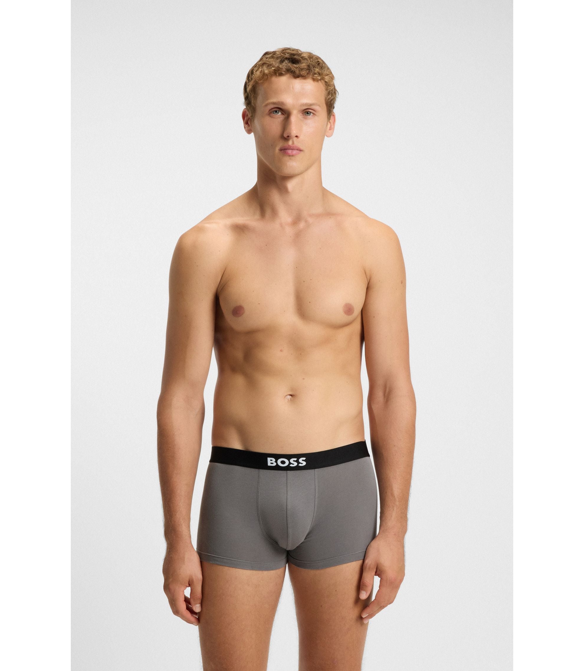 Boss Three Pack Of Stretch Cotton Trunks With Logos Light Beige