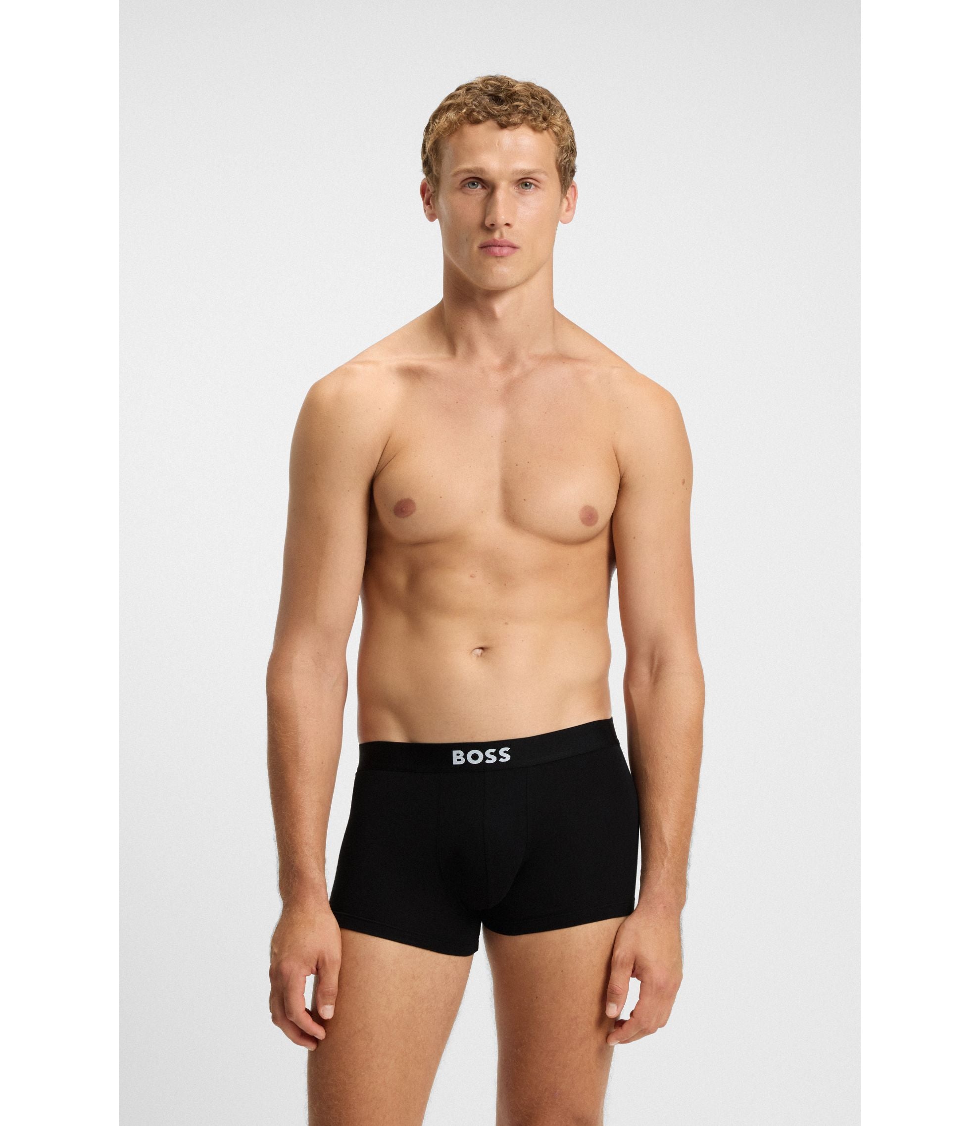Boss Three Pack Of Stretch Cotton Trunks With Logos Light Beige