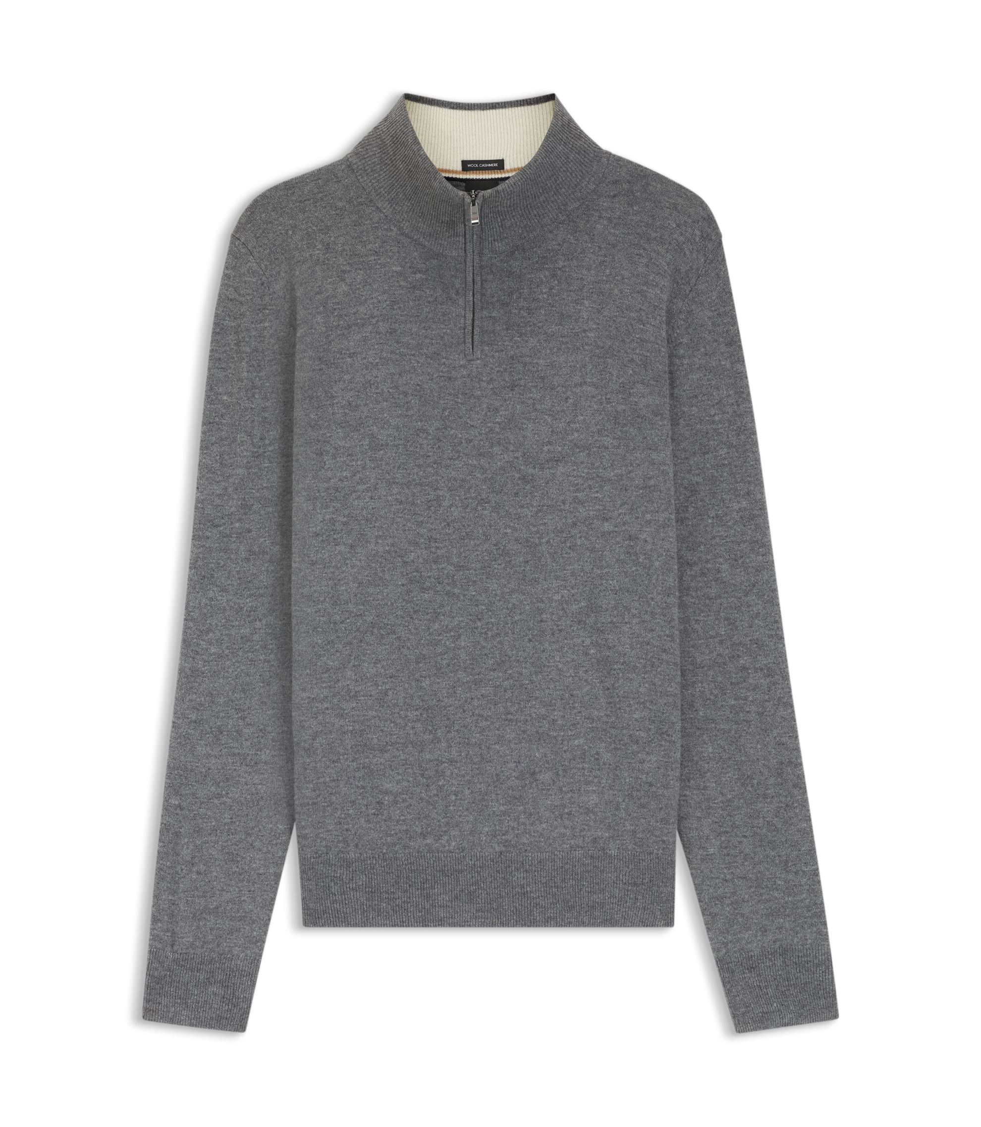 Boss Wool Cashmere Sweater With Zip Neck Grey