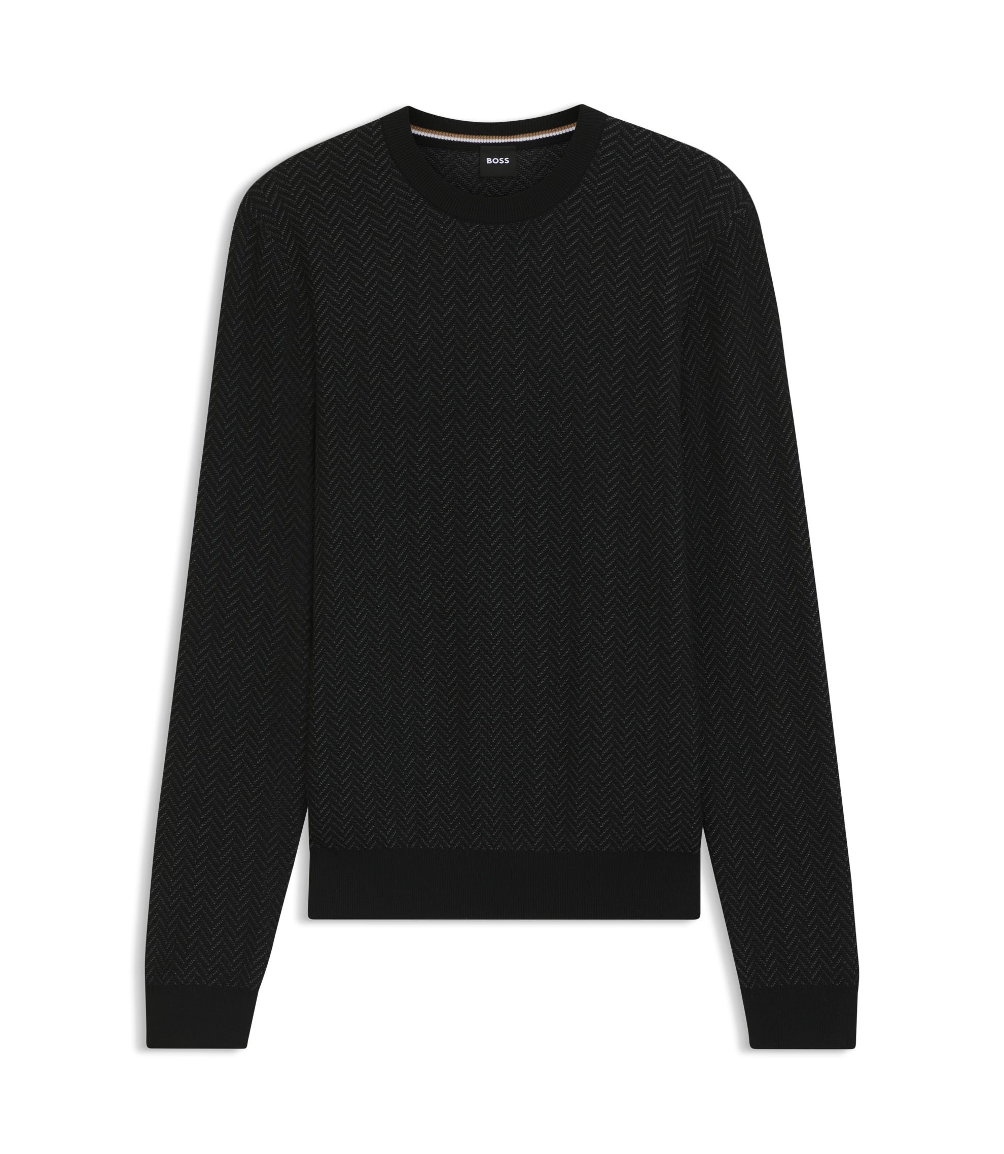 Boss Herringbone Pattern Sweater In Wool And Cotton Black