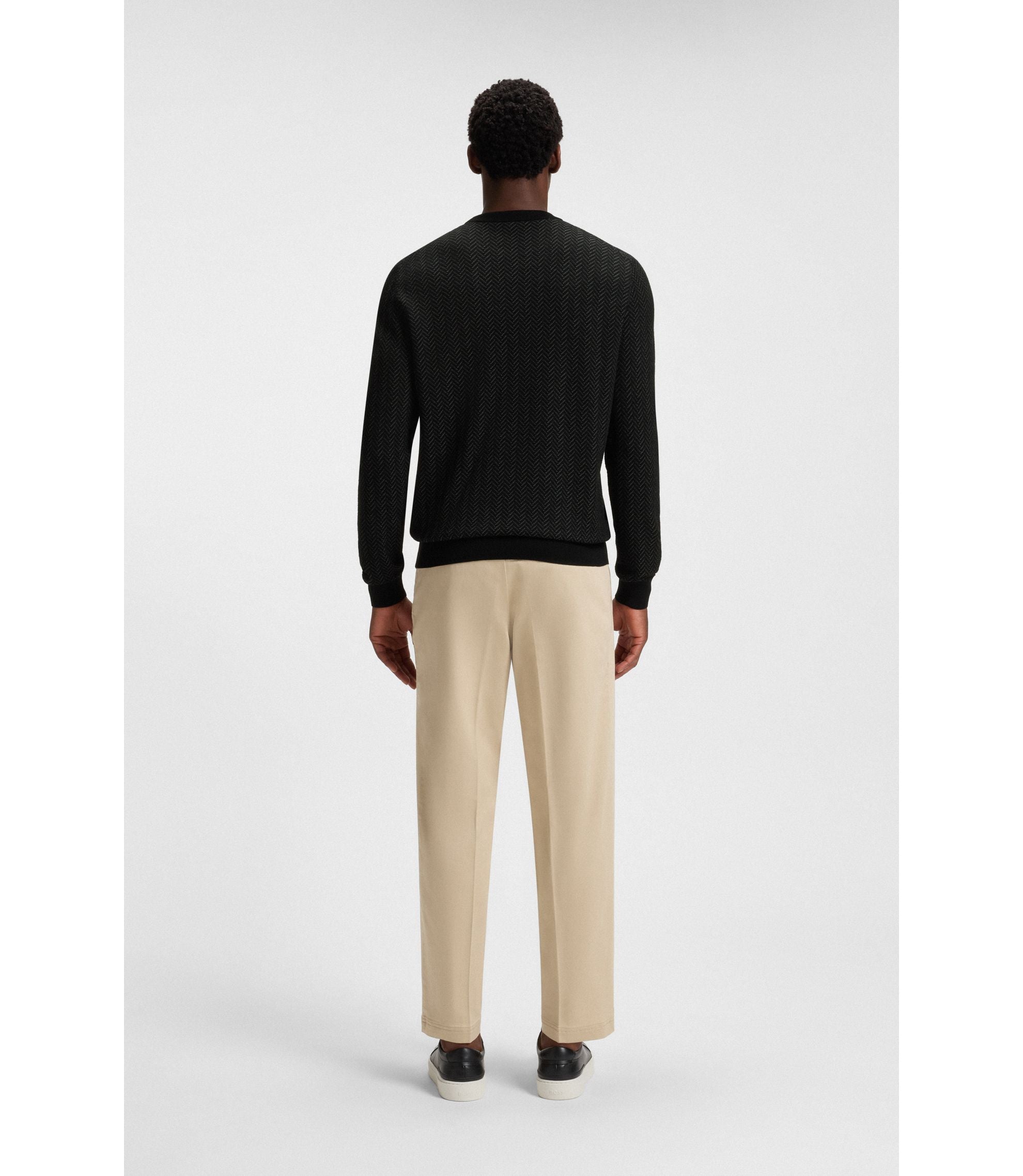 Boss Herringbone Pattern Sweater In Wool And Cotton Black