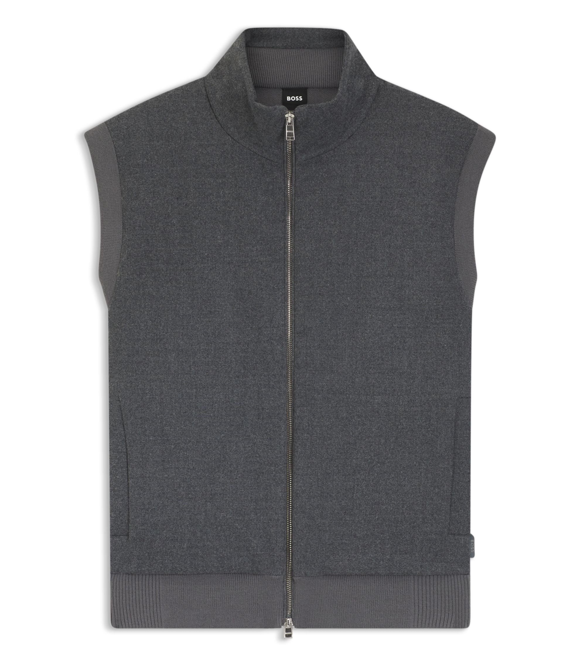 Boss Flannel Gilet With Ribbed Trims Dark Grey