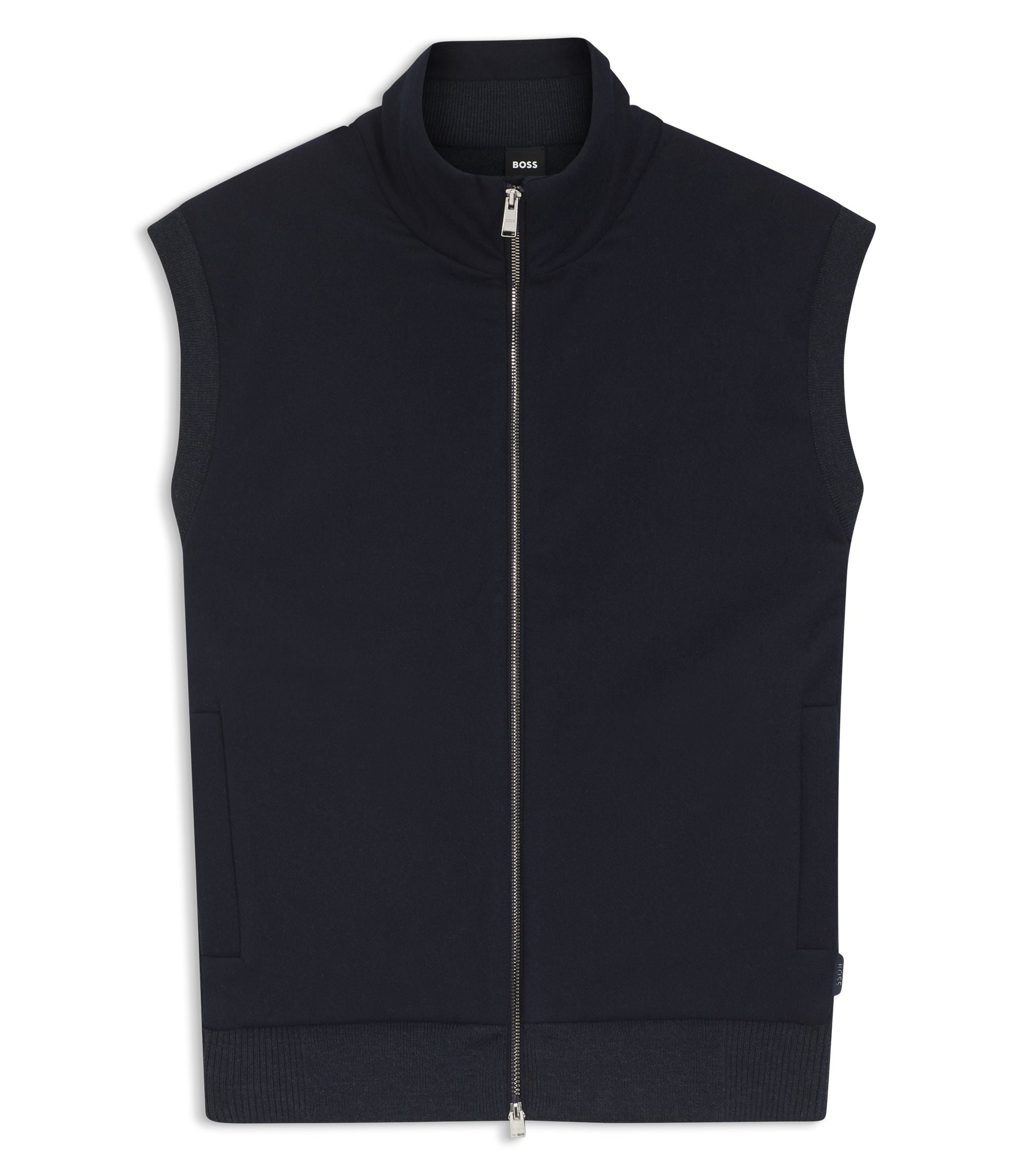 Boss Flannel Gilet With Ribbed Trims Dark Blue