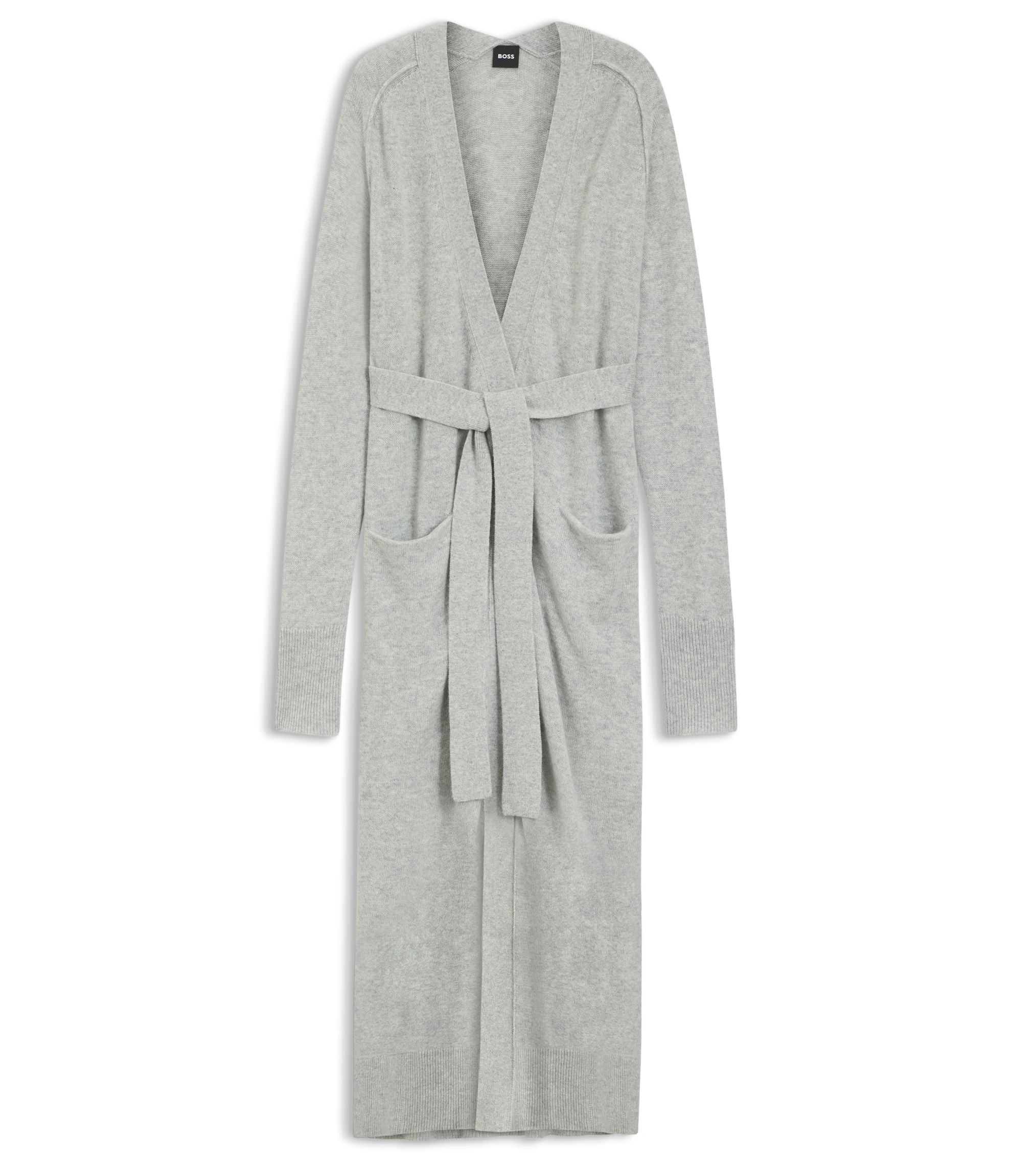 Boss Melange Cashmere Cardigan With Belt Light Grey Women's