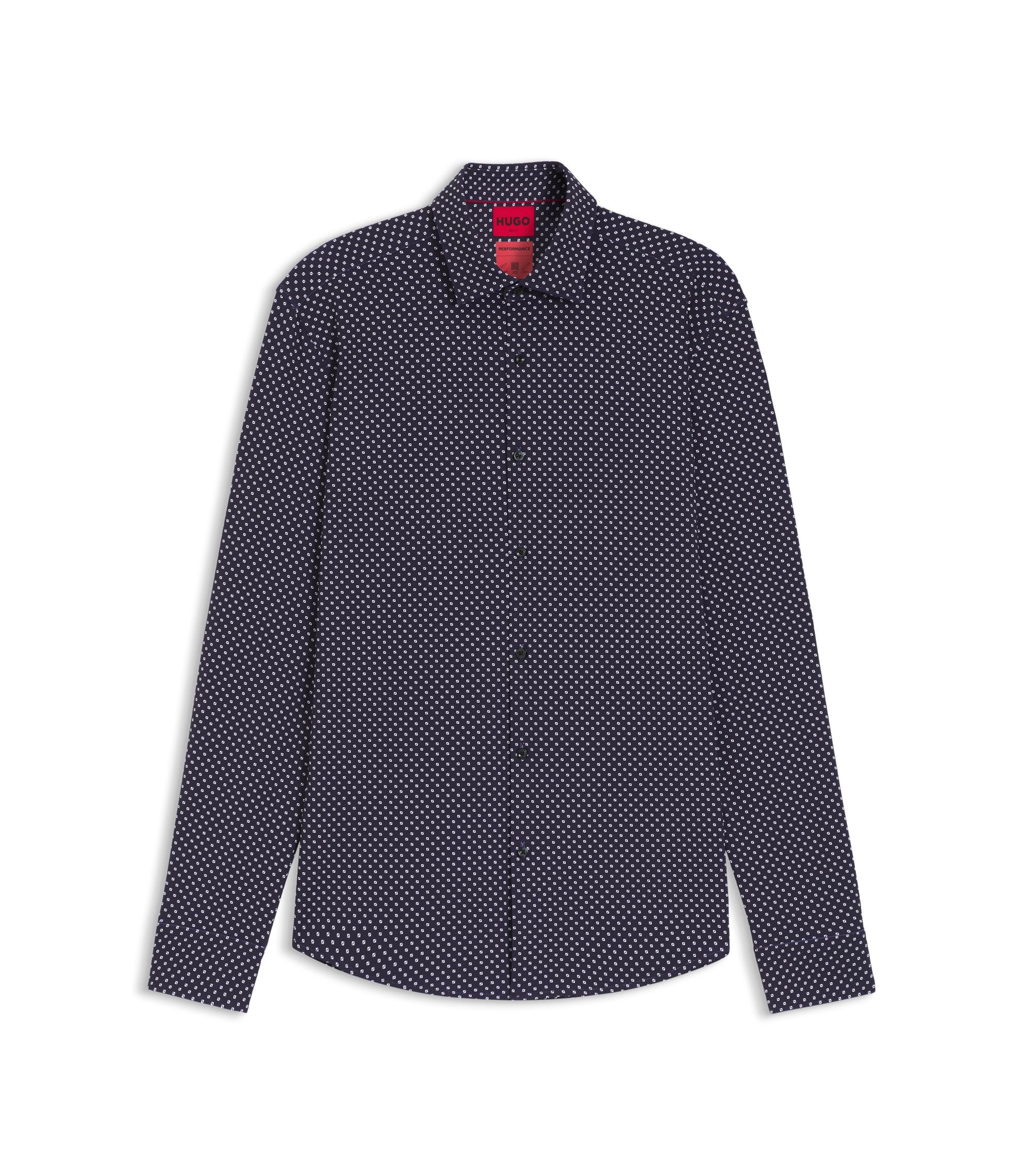 Hugo Printed Slim Fit Shirt In Stretch Jersey Dark Blue