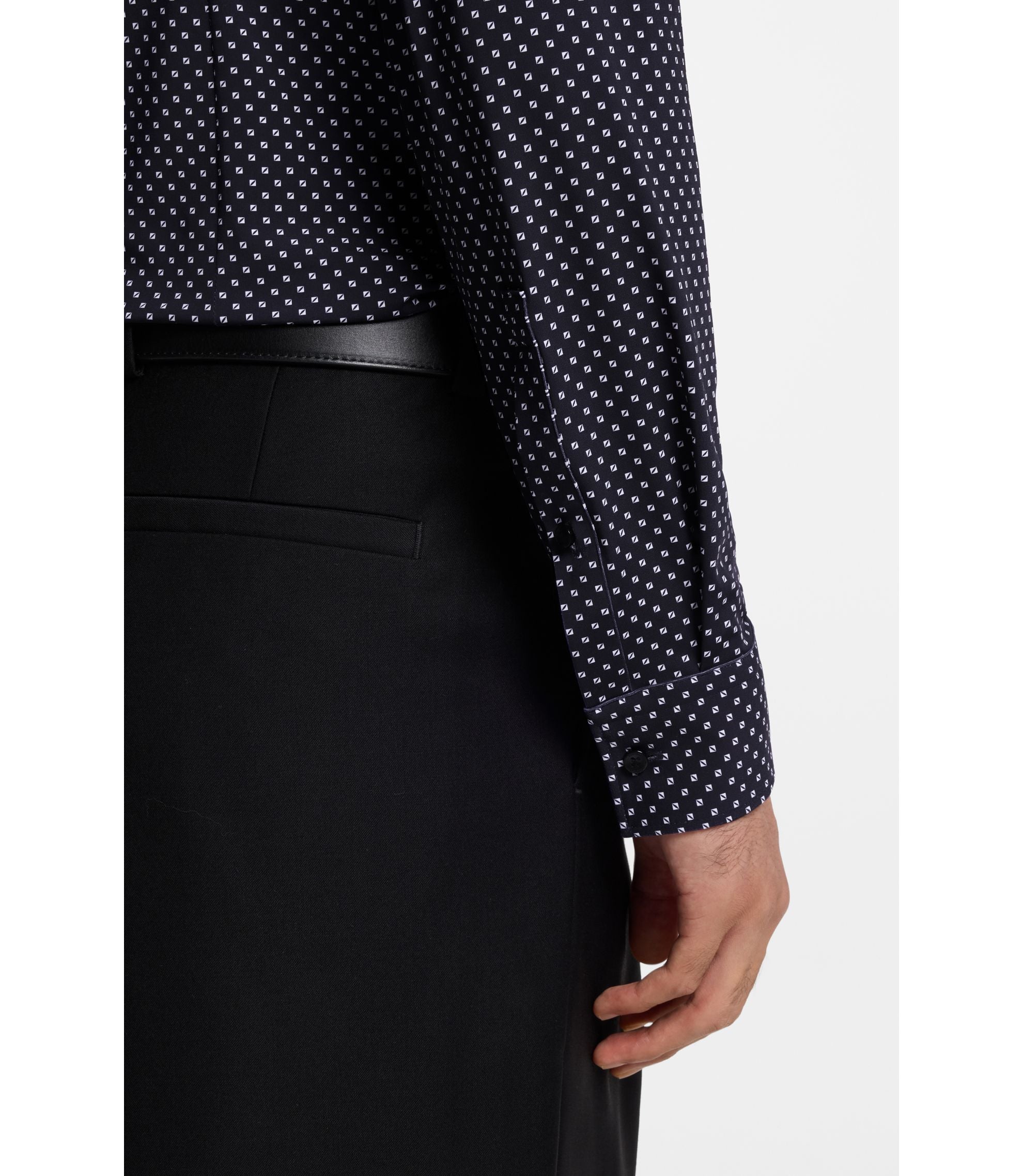 Hugo Printed Slim Fit Shirt In Stretch Jersey Dark Blue