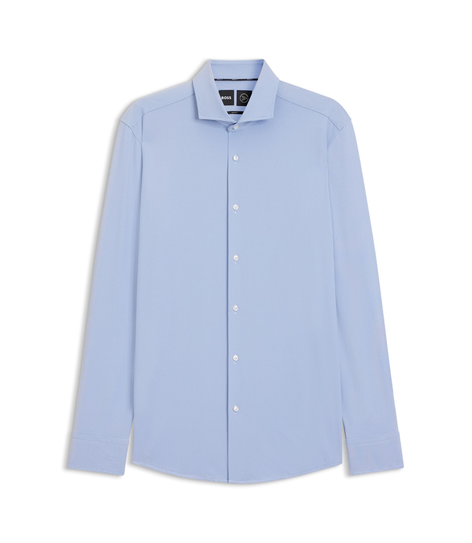 Boss Slim Fit Shirt In Structured Performance Stretch Jersey Blue