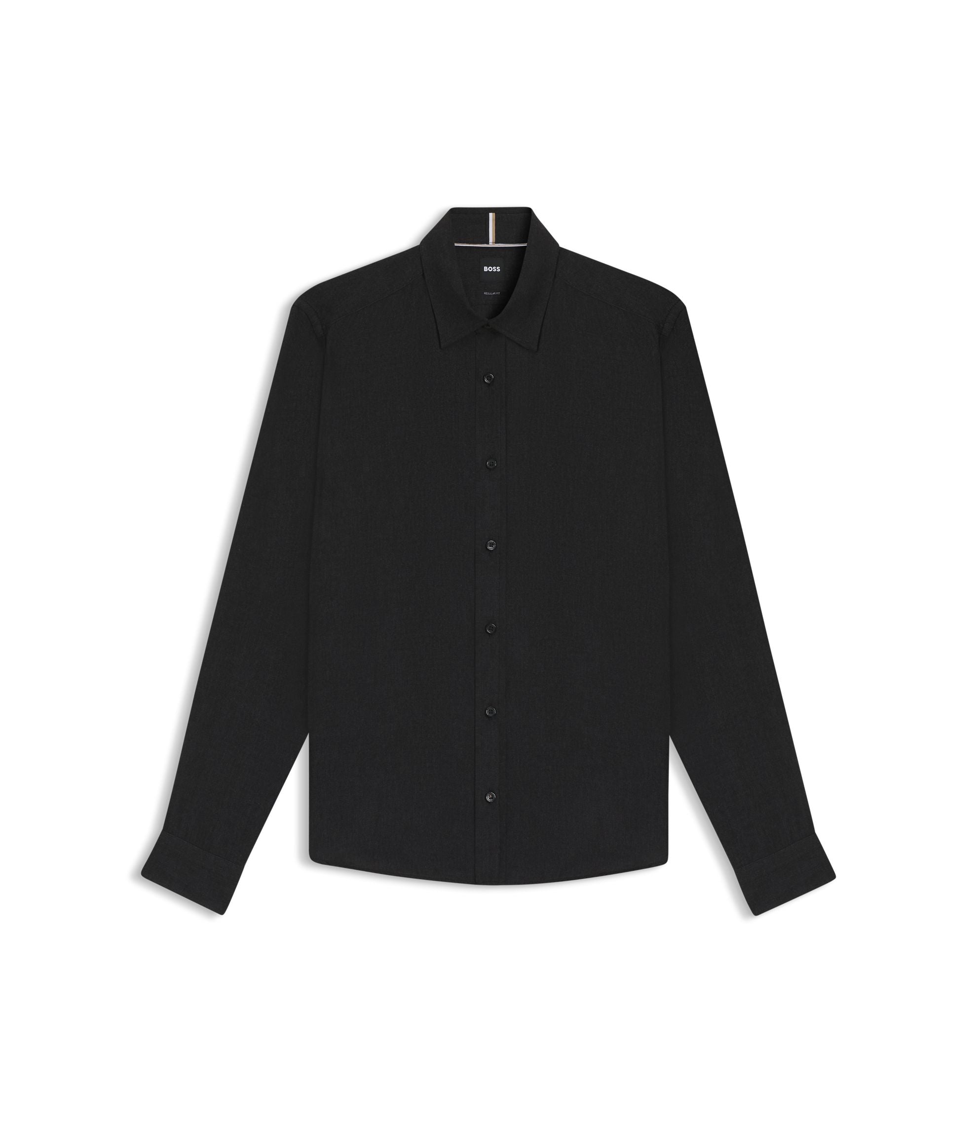 Boss Regular Fit Shirt In Cotton Blend Flannel Black