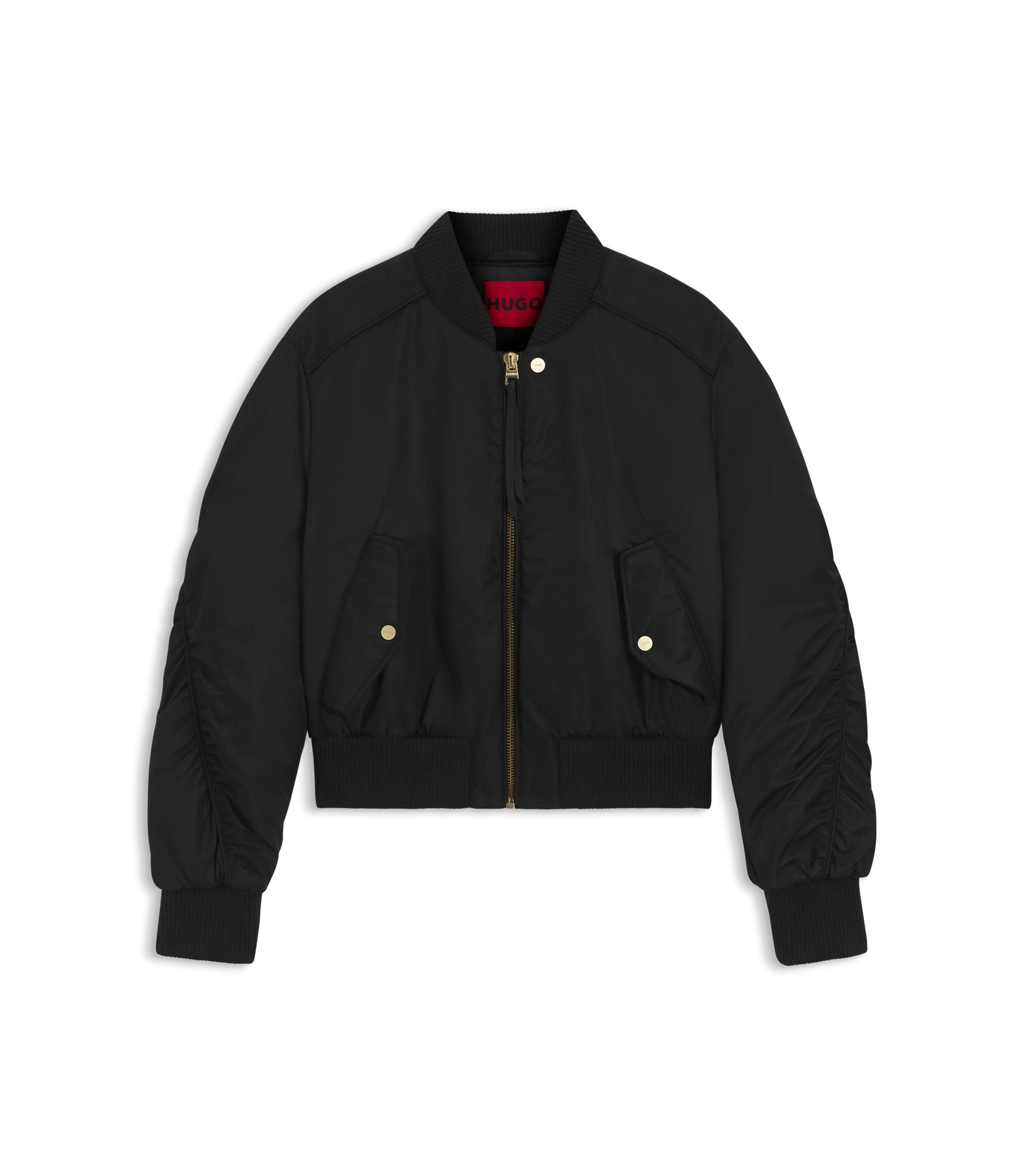 Hugo Ruched Detail Bomber Jacket With Water Repellent Finish Black Women's