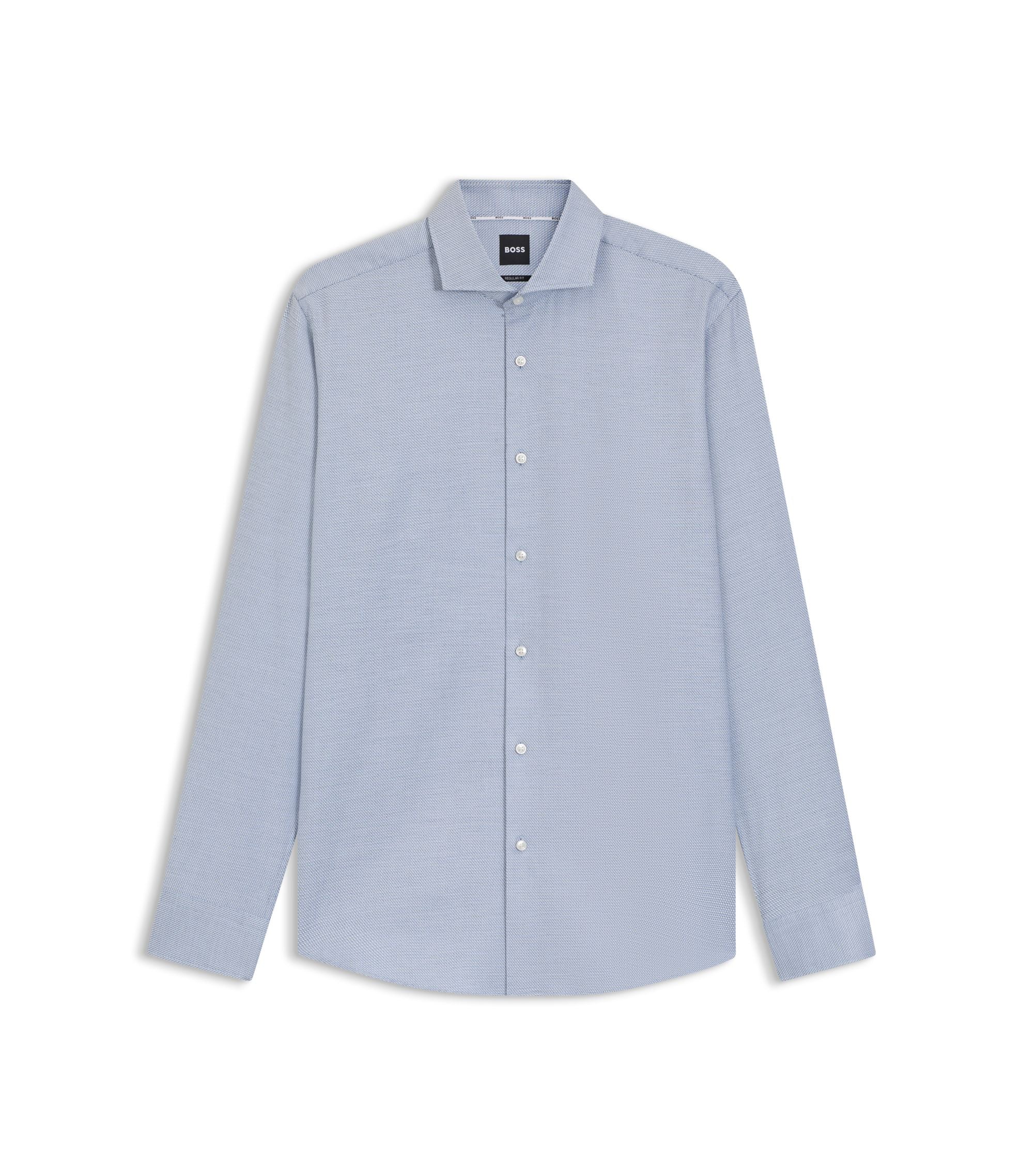 Boss Printed Regular Fit Shirt In Cotton Twill Light Blue