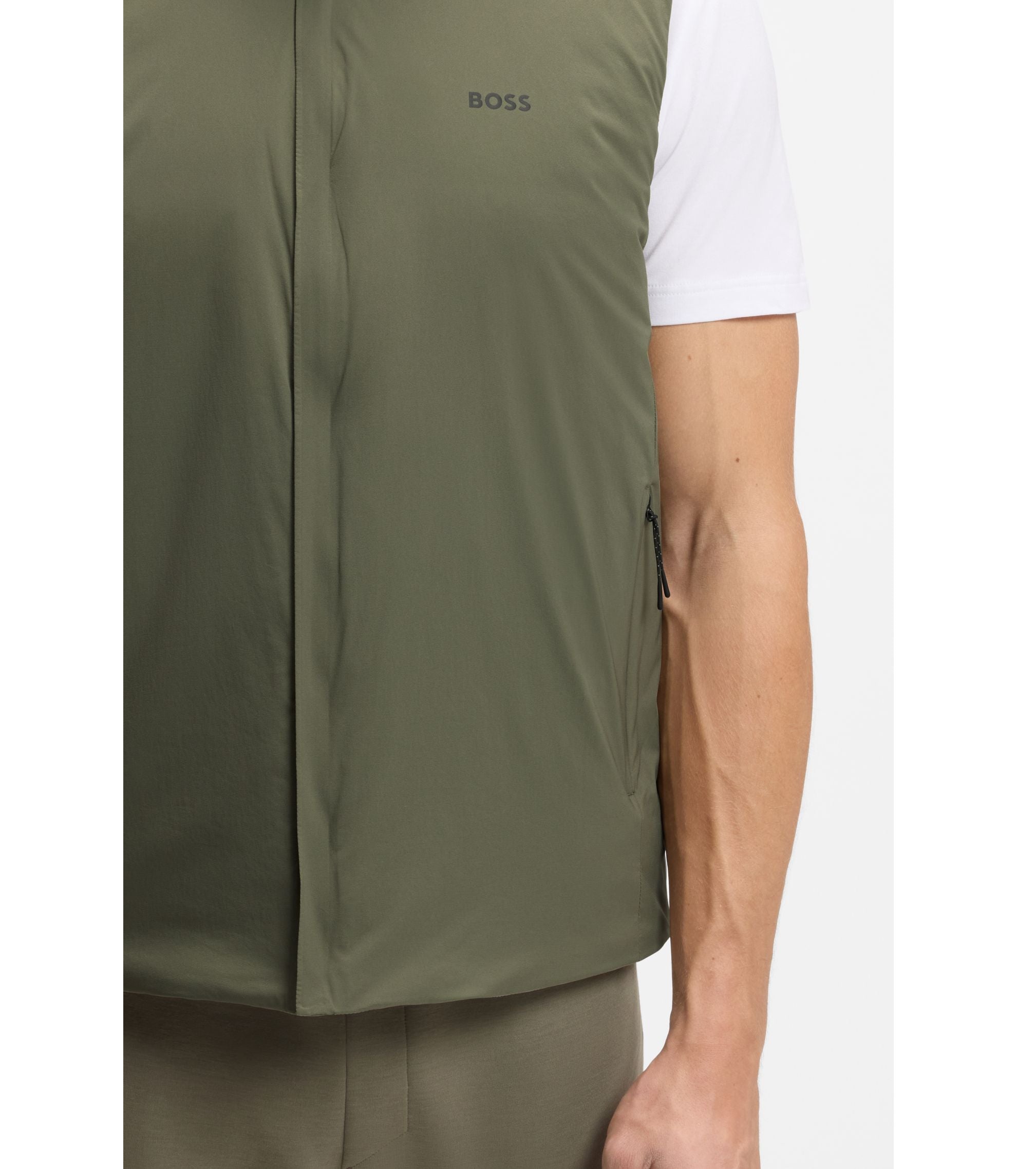 Boss Logo Detail Gilet With Water Repellent Finish Khaki