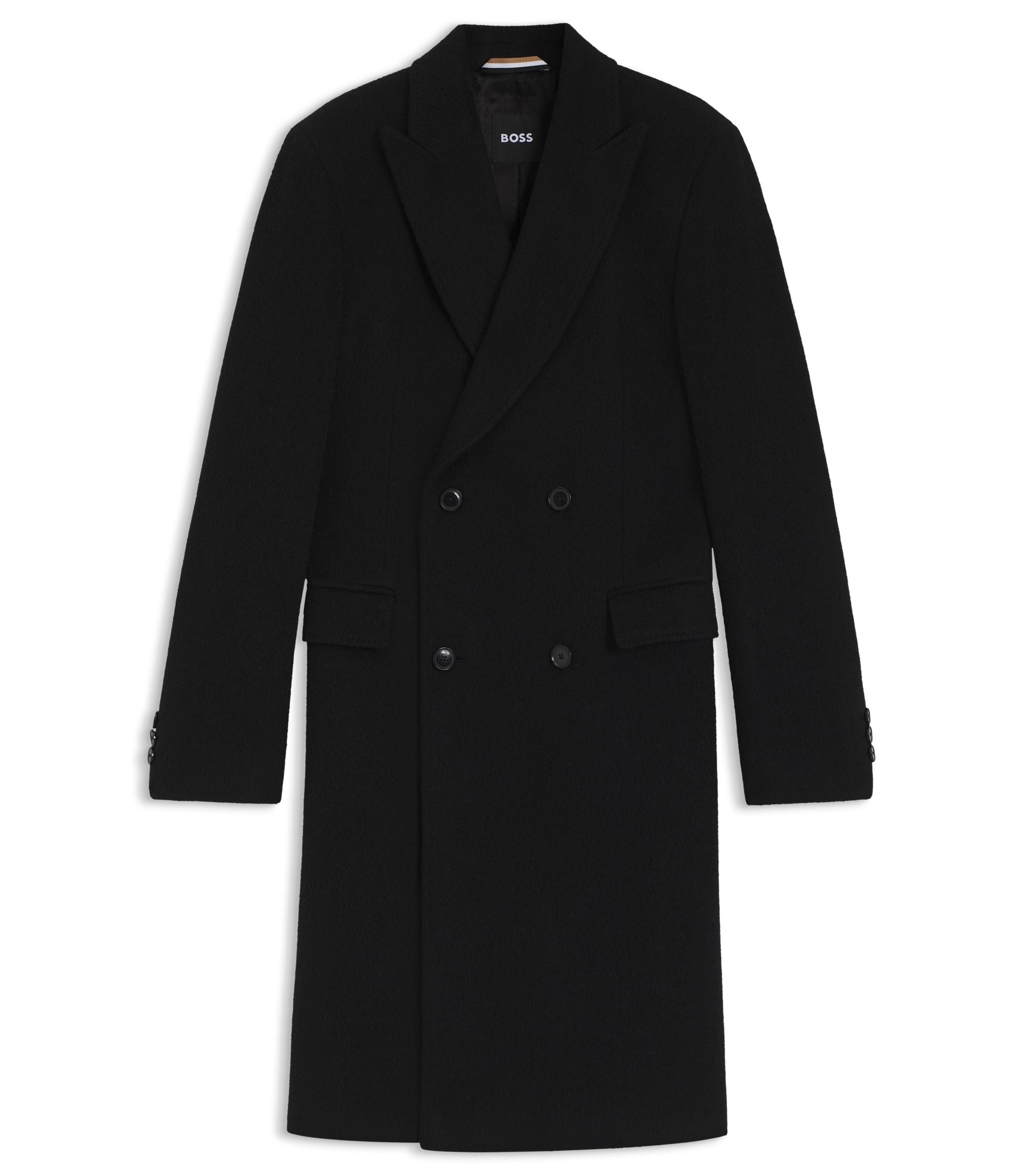 Boss Alpaca Blend Coat With Double Breasted Front Black