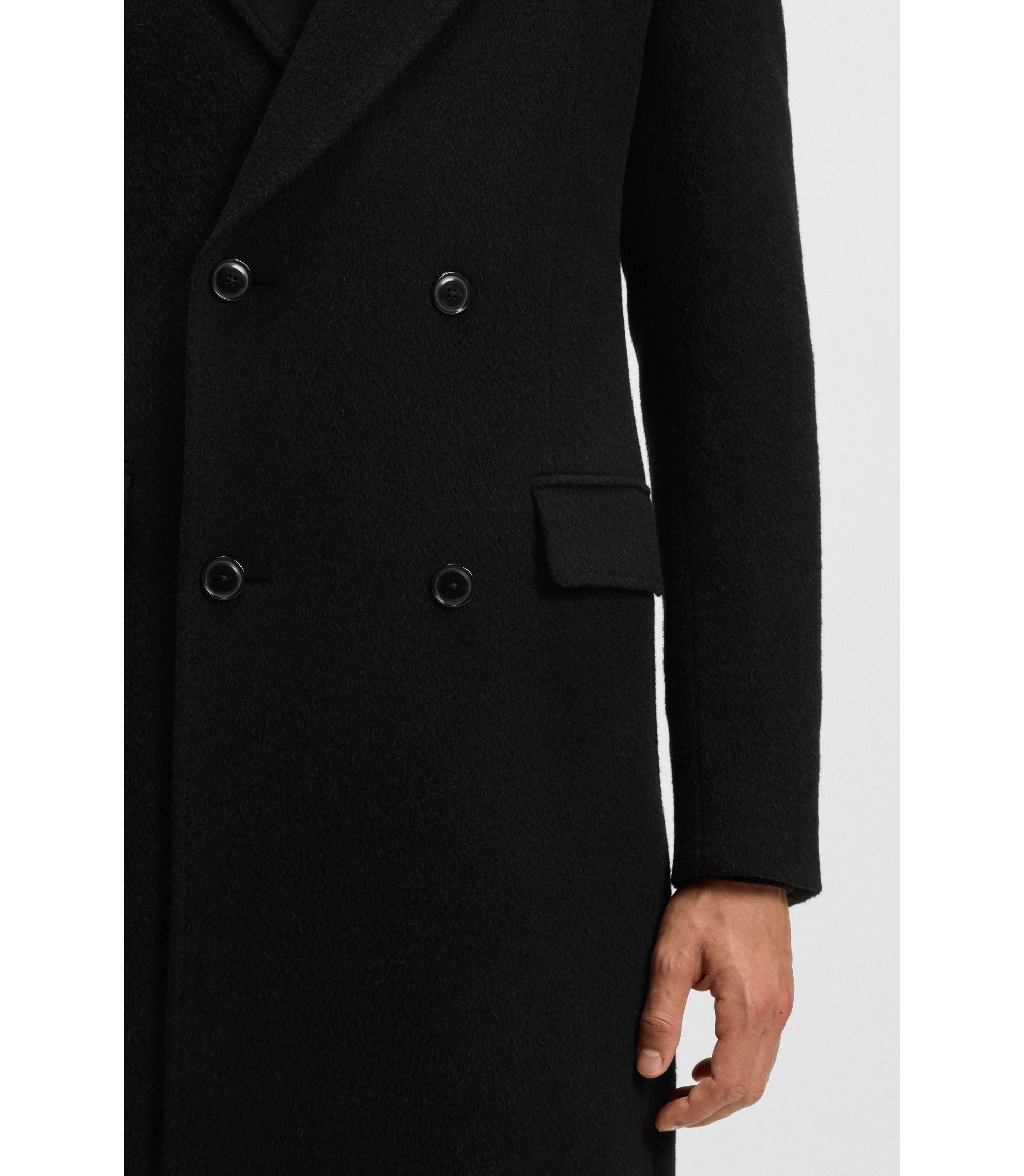 Boss Alpaca Blend Coat With Double Breasted Front Black