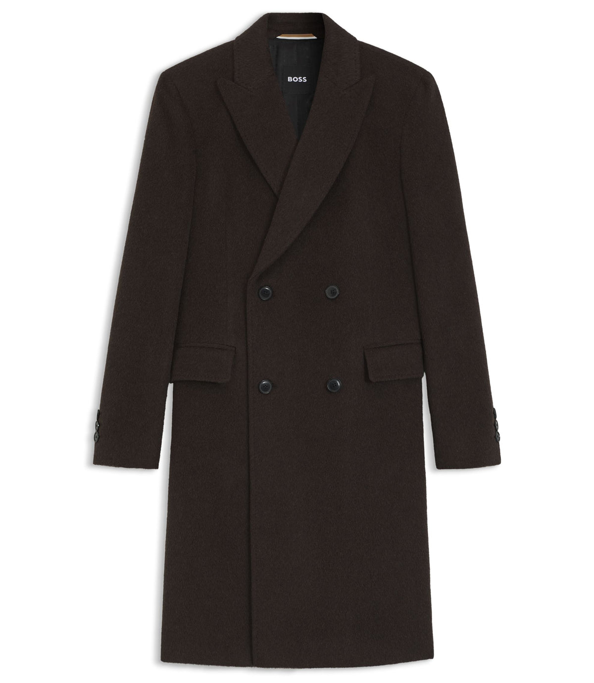 Boss Alpaca Blend Coat With Double Breasted Front Dark Brown