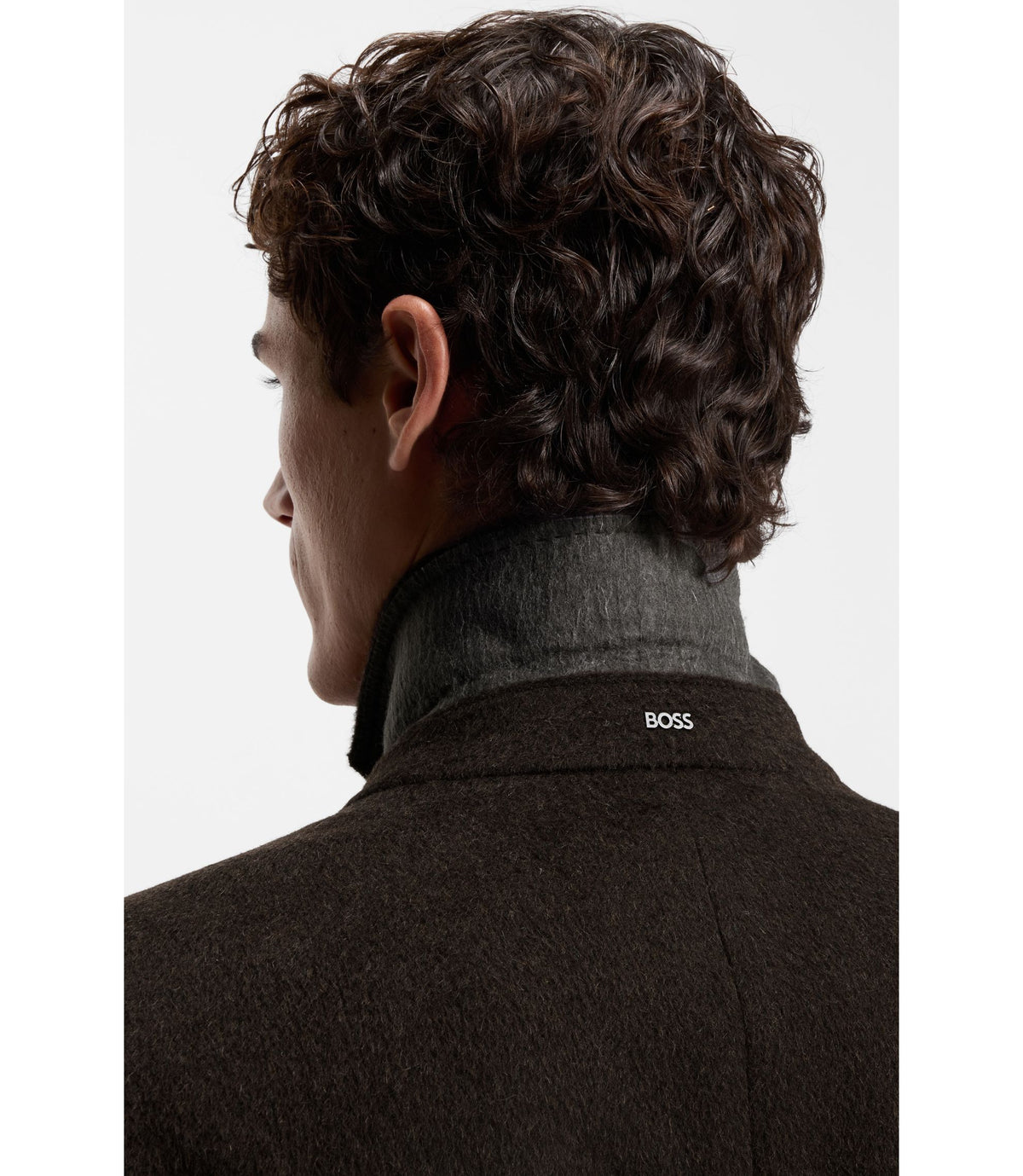 Boss Alpaca Blend Coat With Double Breasted Front Dark Brown