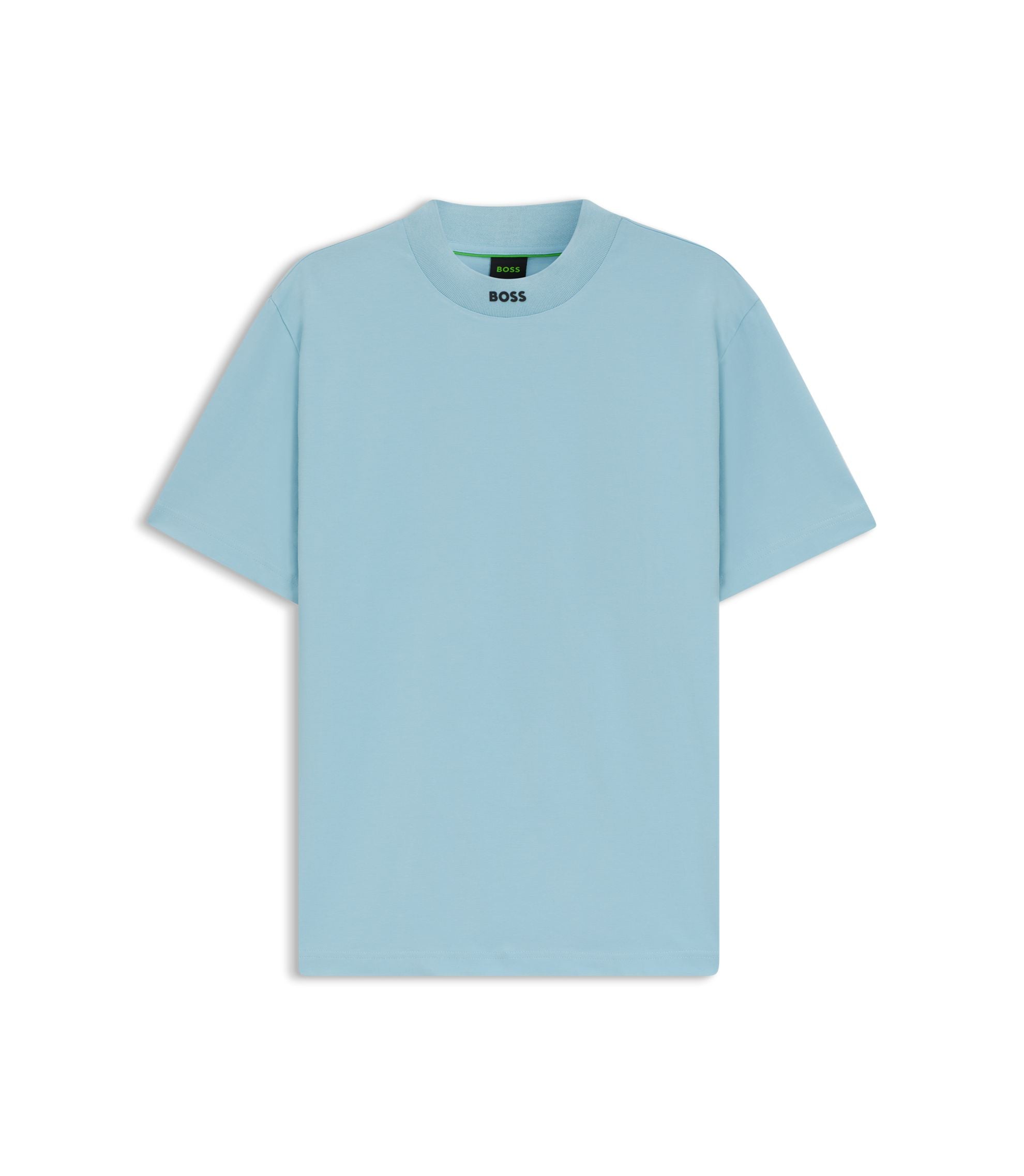 Boss Logo Collar T Shirt In Stretch Cotton Light Blue