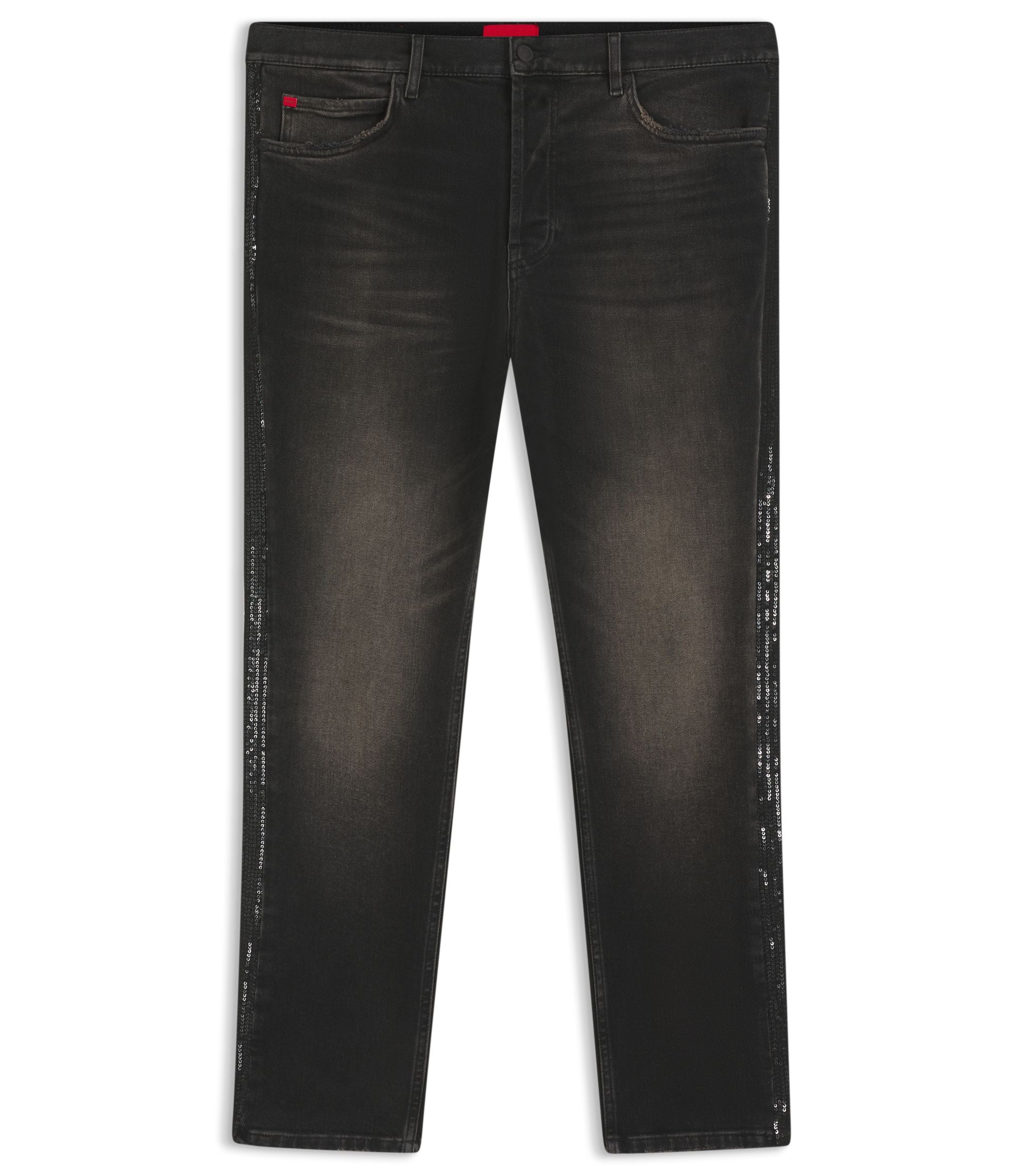 Hugo Grey Tapered Fit Jeans In Stretch Denim Dark Grey