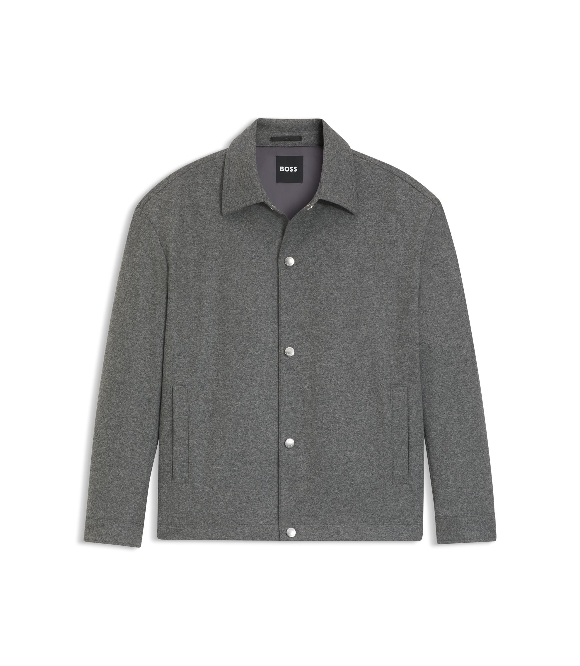 Boss Relaxed Fit Overshirt In Brushed Stretch Flannel Grey