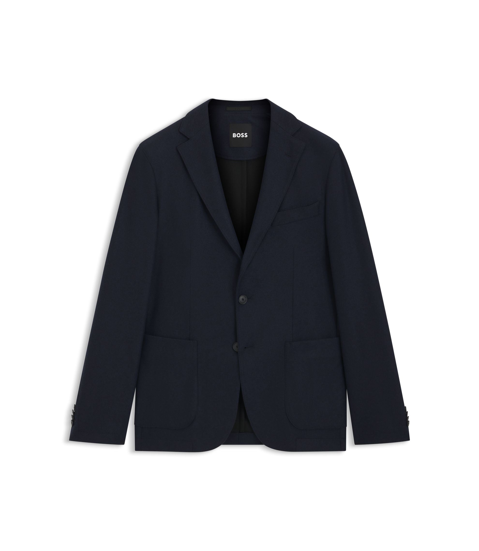 Boss Brushed Slim Fit Jacket In Stretch Flannel Dark Blue