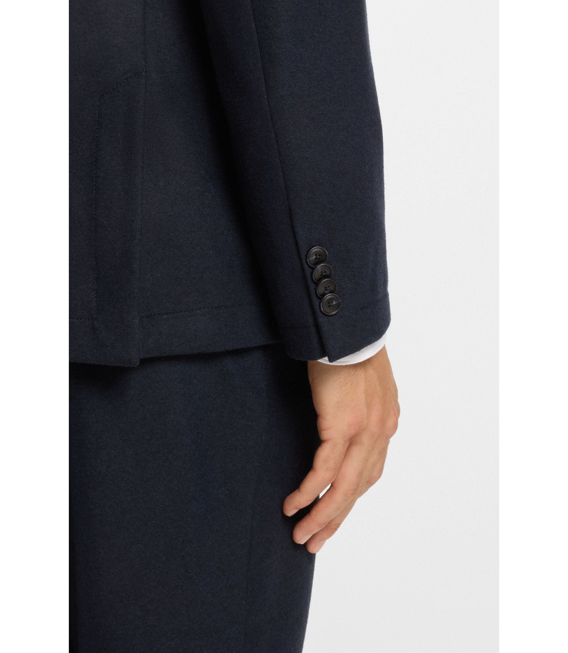 Boss Brushed Slim Fit Jacket In Stretch Flannel Dark Blue