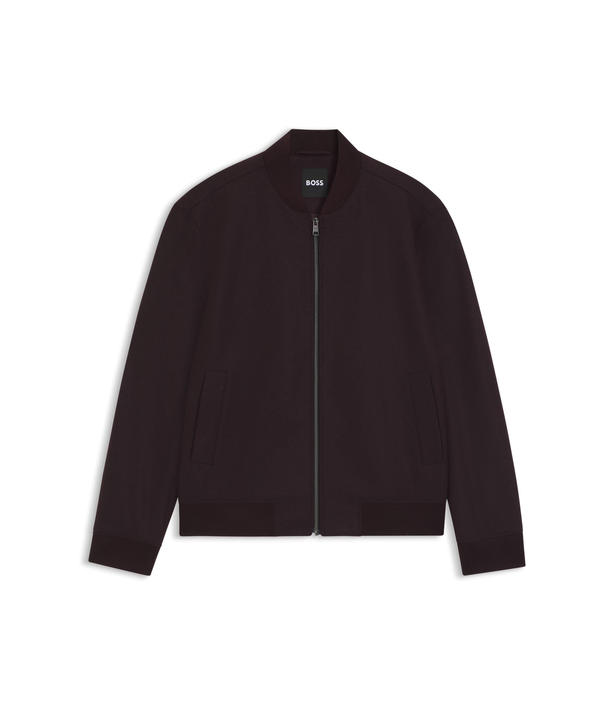 Boss Brushed Slim Fit Jacket In Stretch Flannel Dark Red