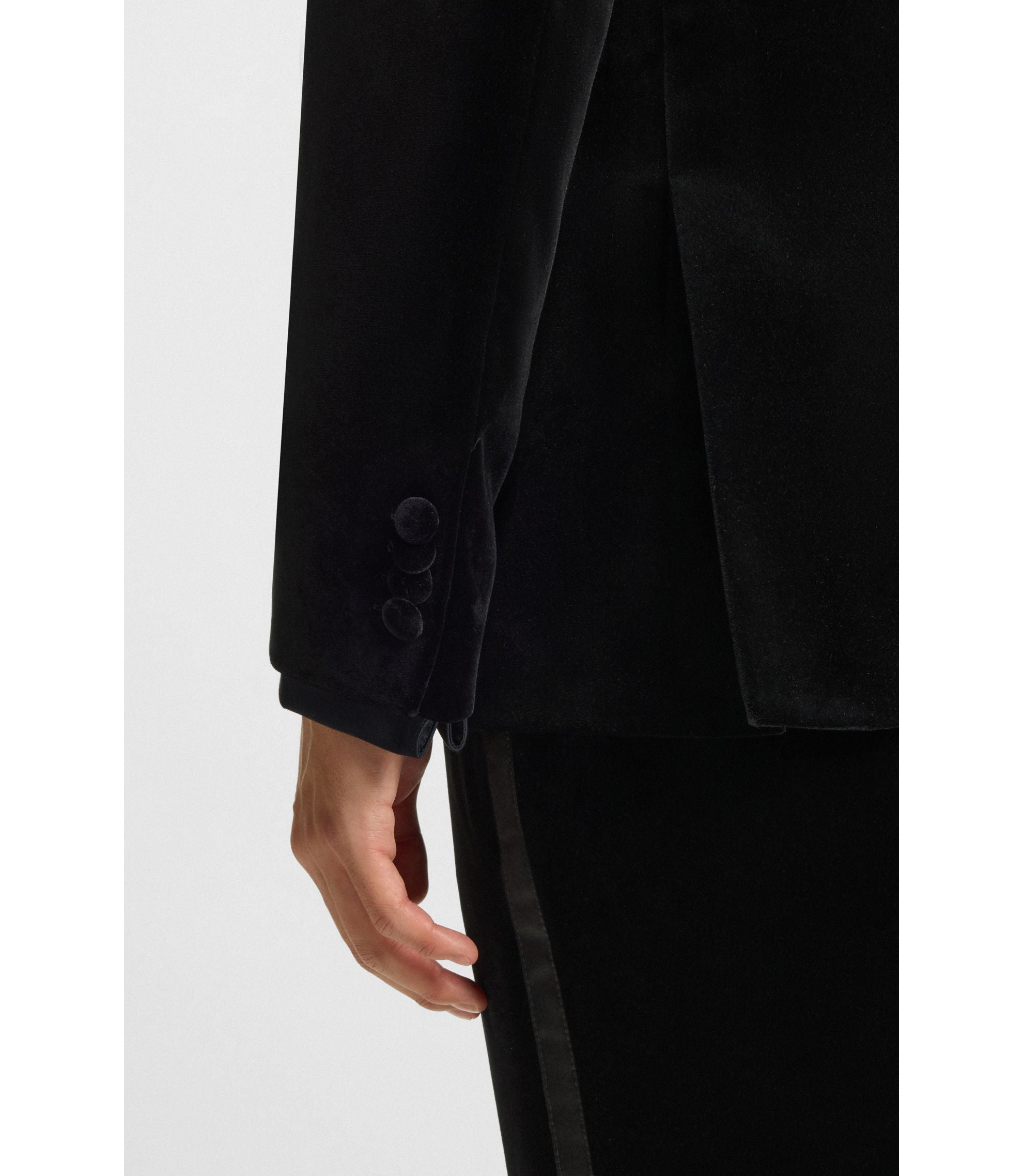 Boss Slim Fit Jacket In Cotton Velvet Black