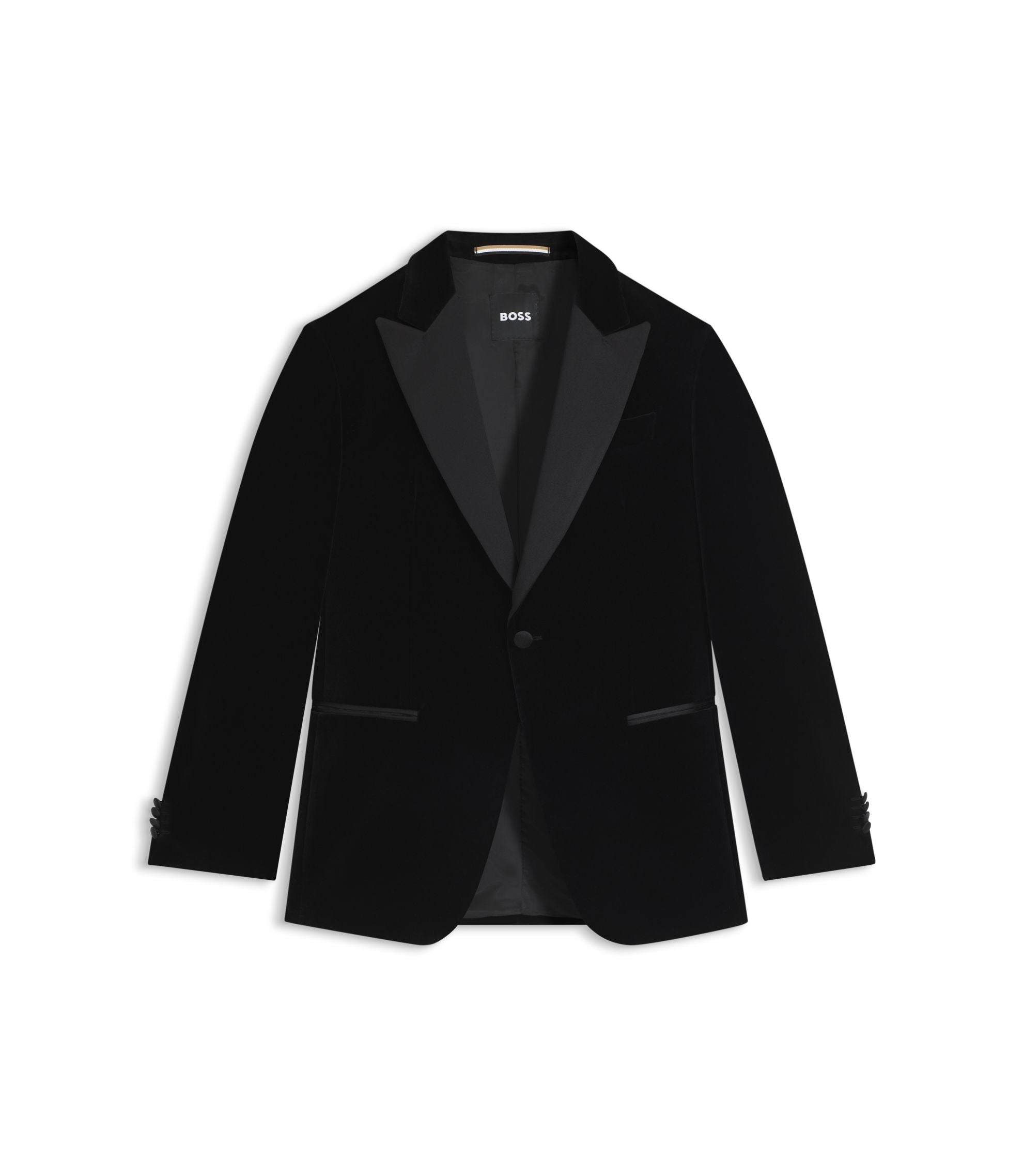 Boss Slim Fit Tuxedo Jacket In Cotton Velvet Black