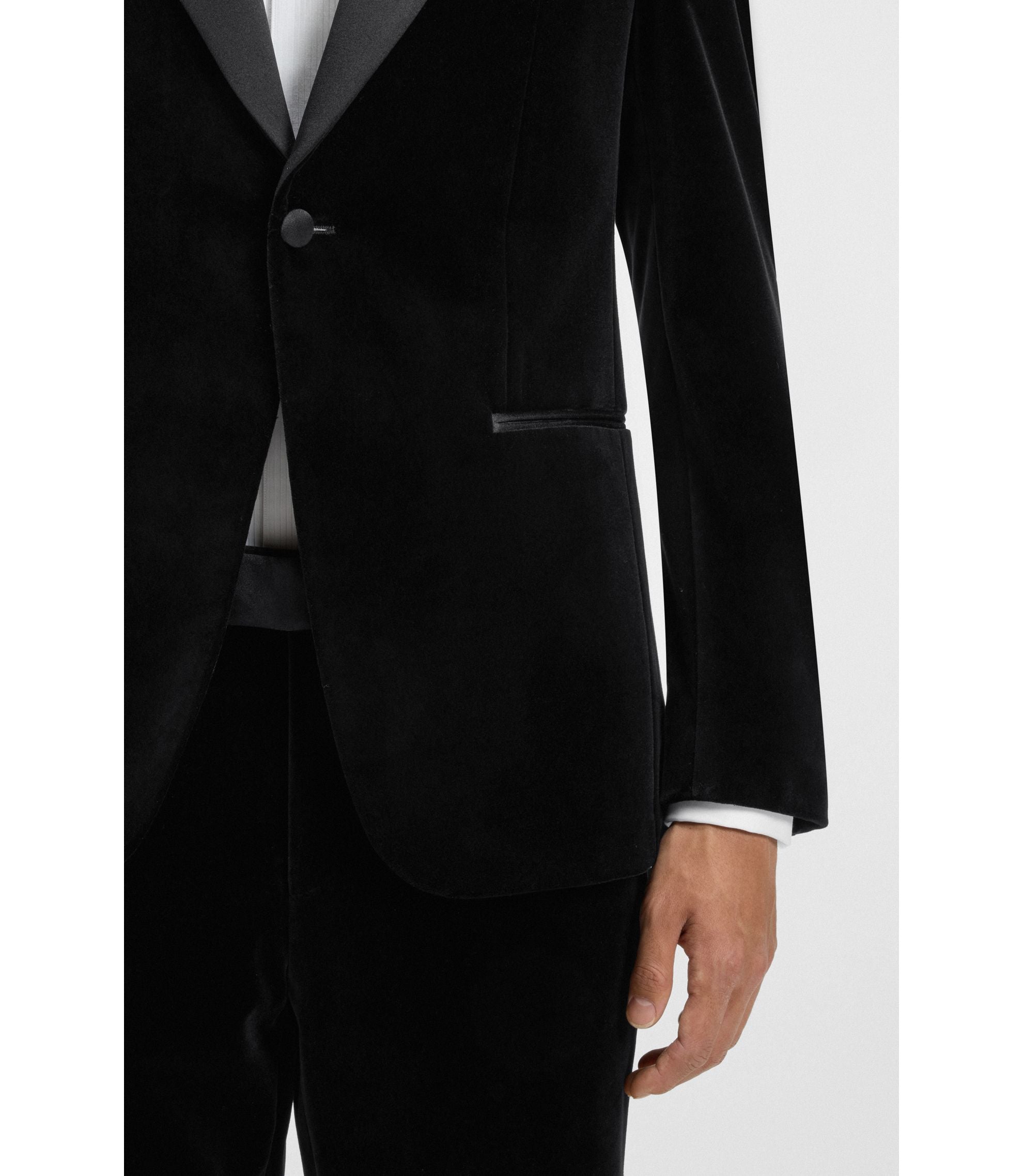 Boss Slim Fit Tuxedo Jacket In Cotton Velvet Black