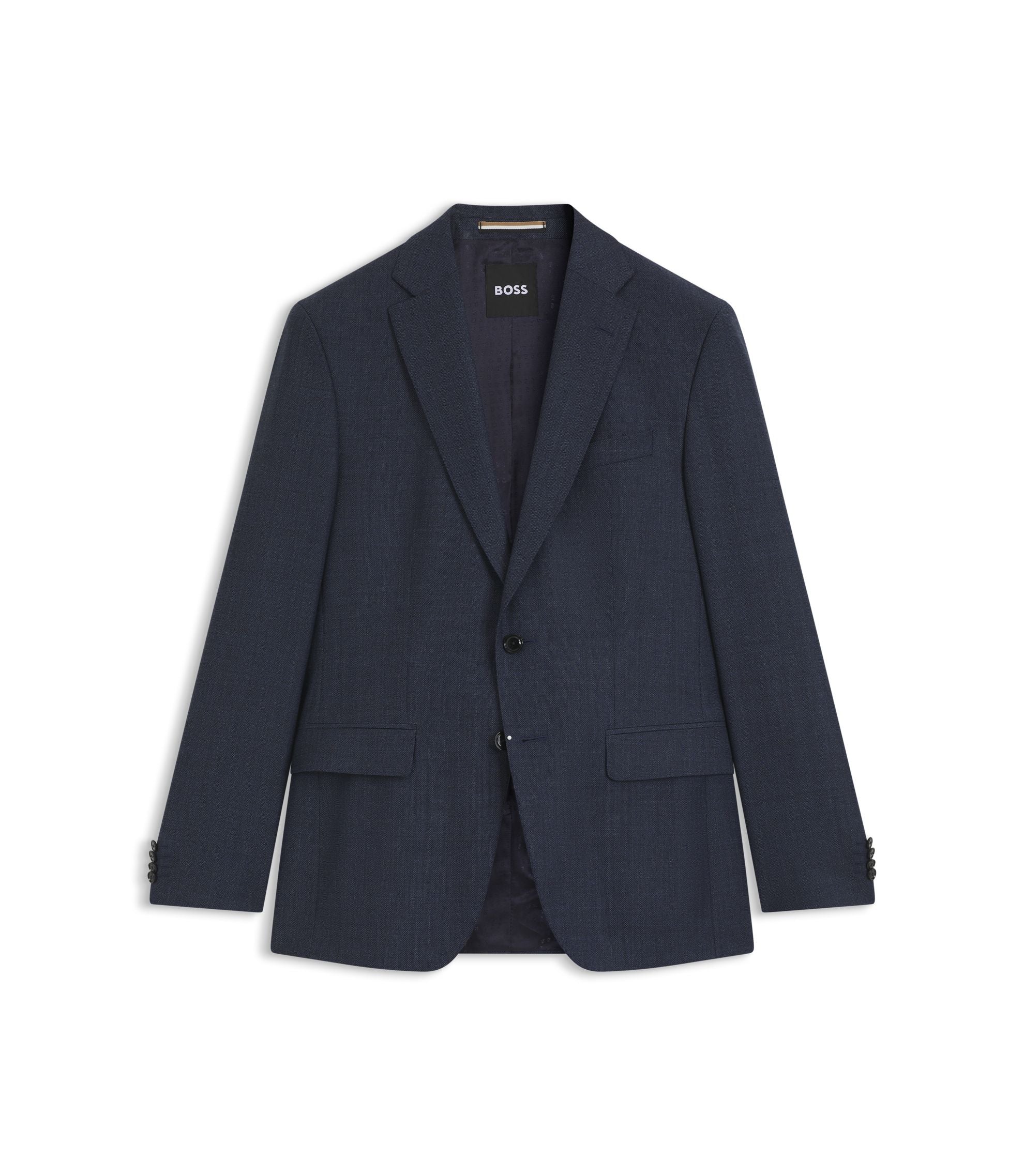 Boss Micro Patterned Slim Fit Jacket In Virgin Wool Light Blue
