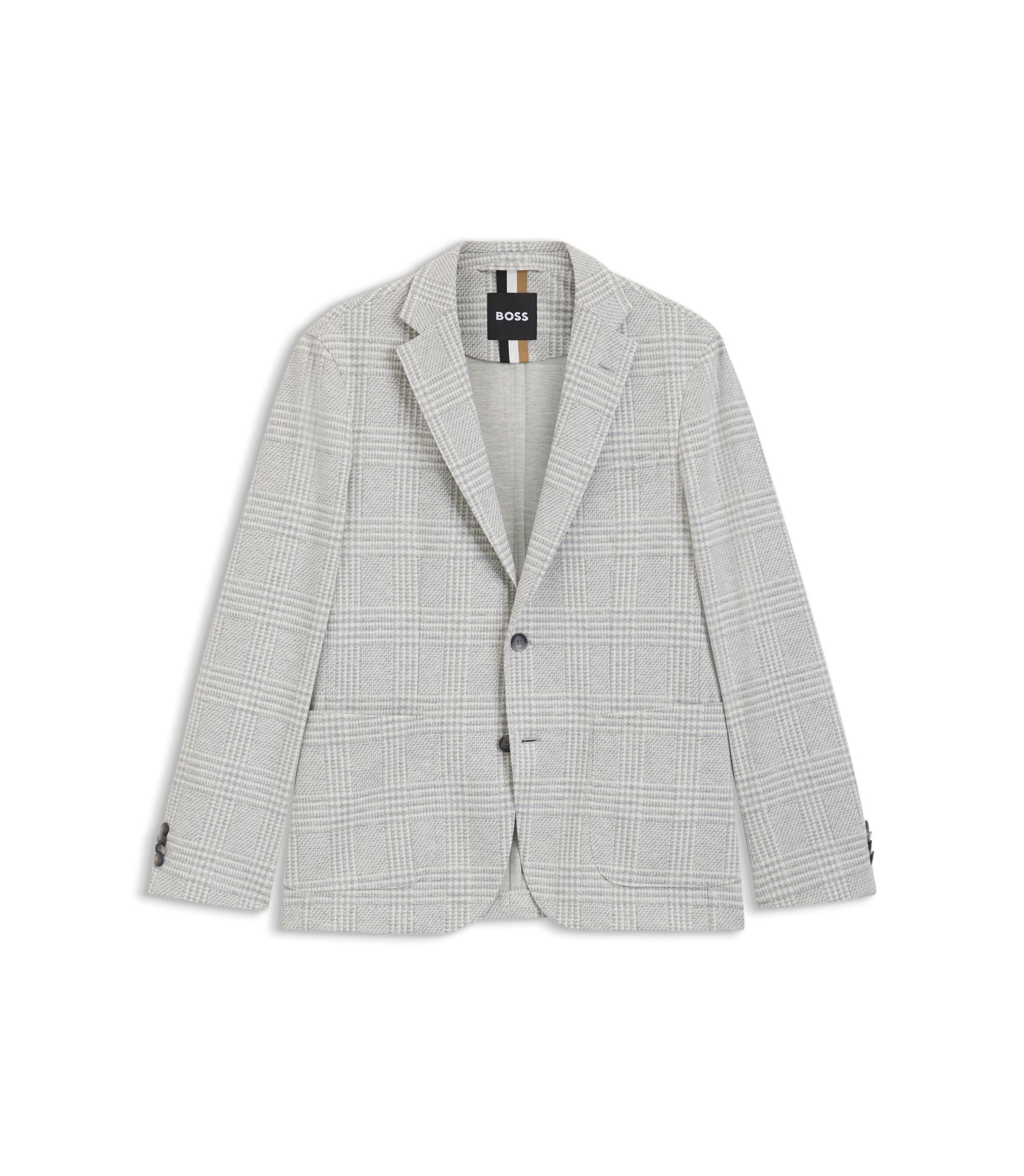 Boss Slim Fit Blazer In Checked Stretch Fabric Silver