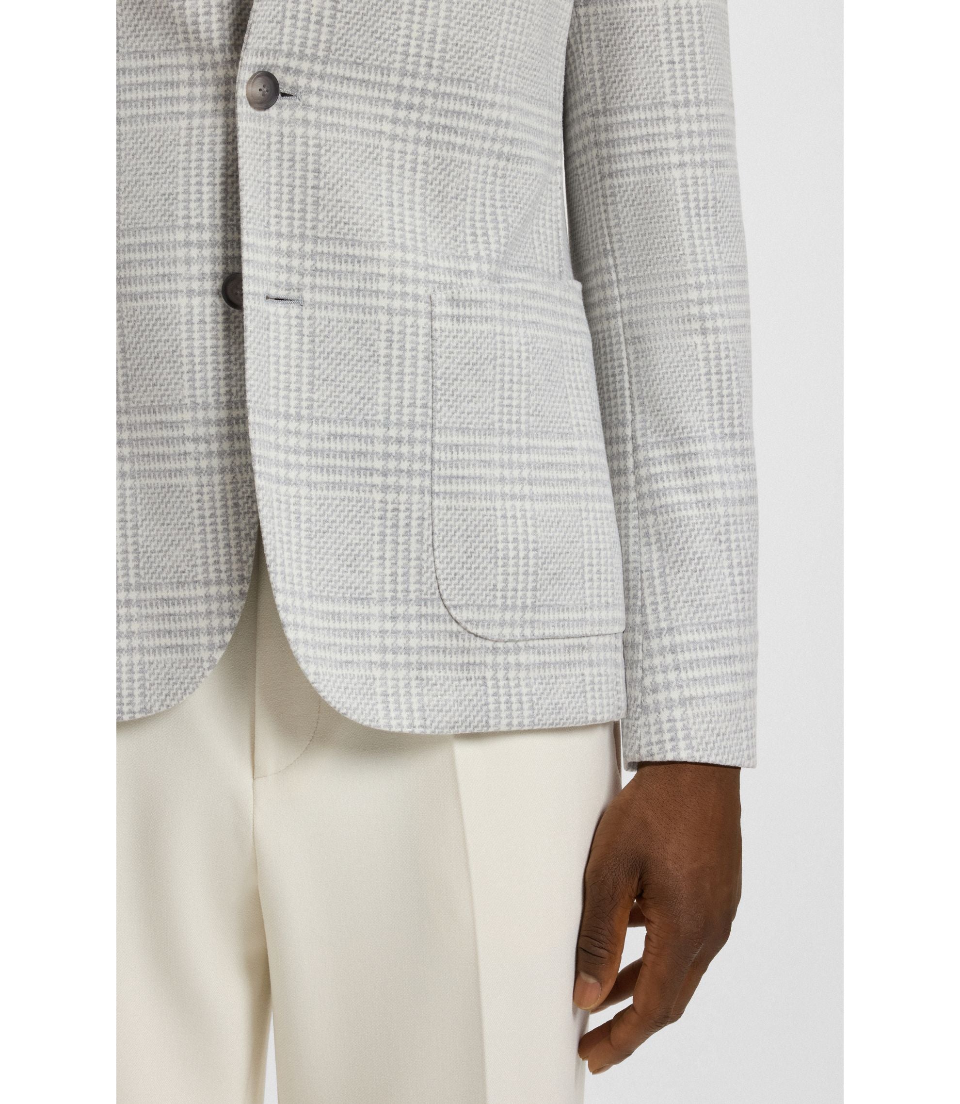Boss Slim Fit Blazer In Checked Stretch Fabric Silver